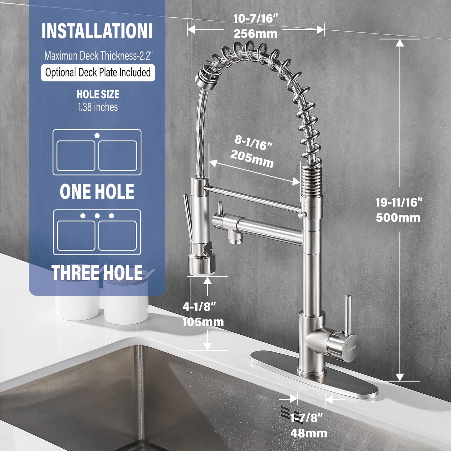 Kitchen Faucet with Pull Down Sprayer, Yundoom Brushed Nickel Kitchen Faucet, Faucet for Kitchen Sink, 2 Handle Kitchen Sink Faucets, Rv Farmhouse Brass Pull Down Kitchen Faucet, Grifos De Cocina