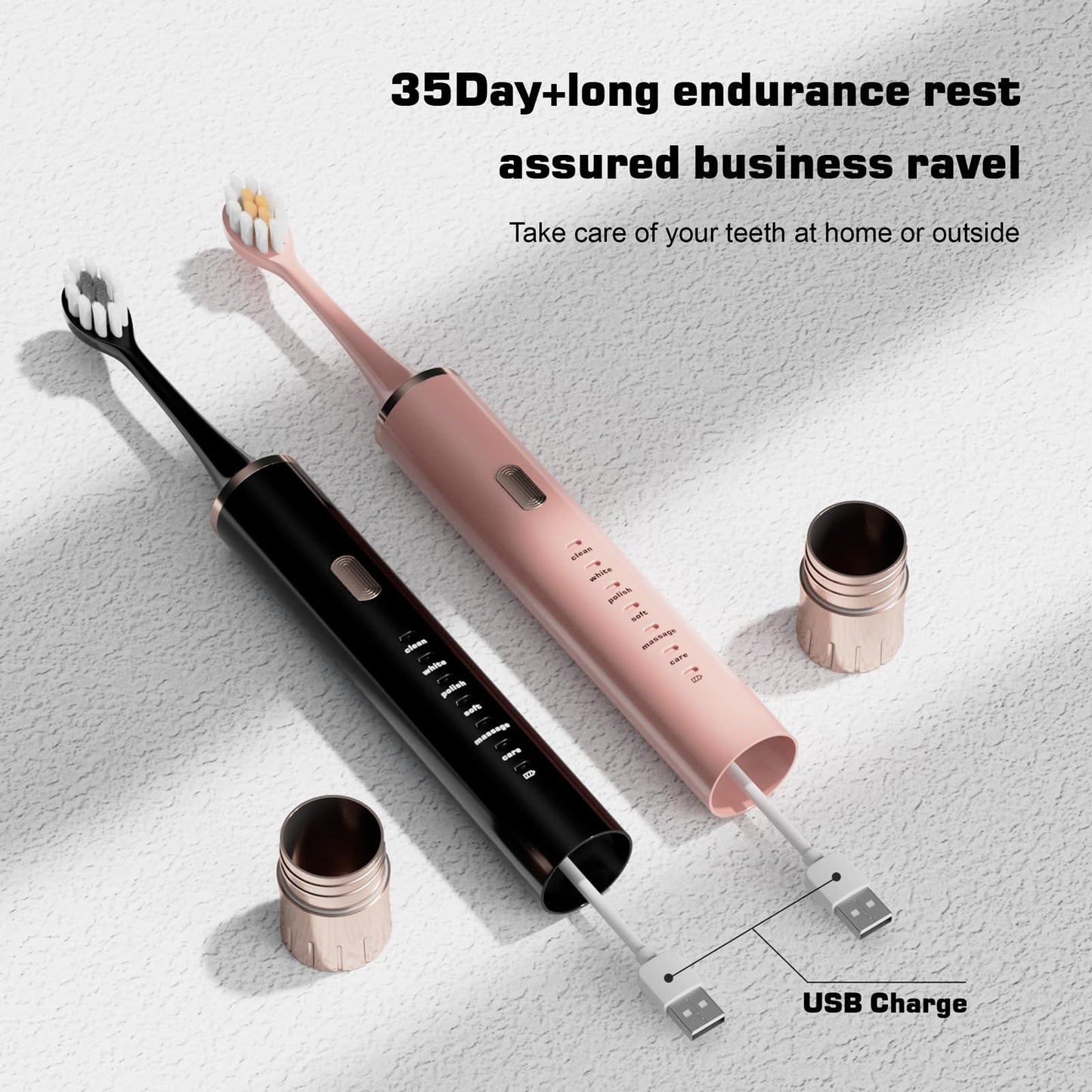 Aneebart Black & Pink Electric Toothbrush for Adults, 2 Pack Toothbrush,USB Rechargeable Sonic Toothbrush with 12 Brush Heads, Smart Timer, 6 Modes, 2-Hour Fast Charge Last 30 Days