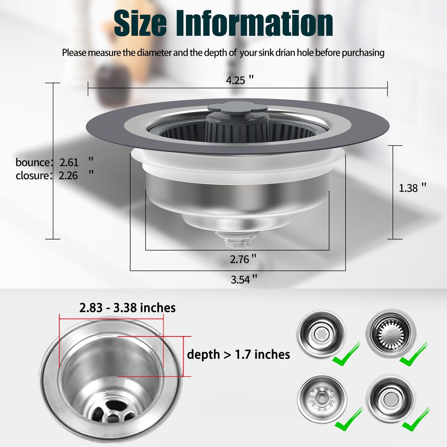 2 Pack Stainless Steel Kitchen Sink Strainers