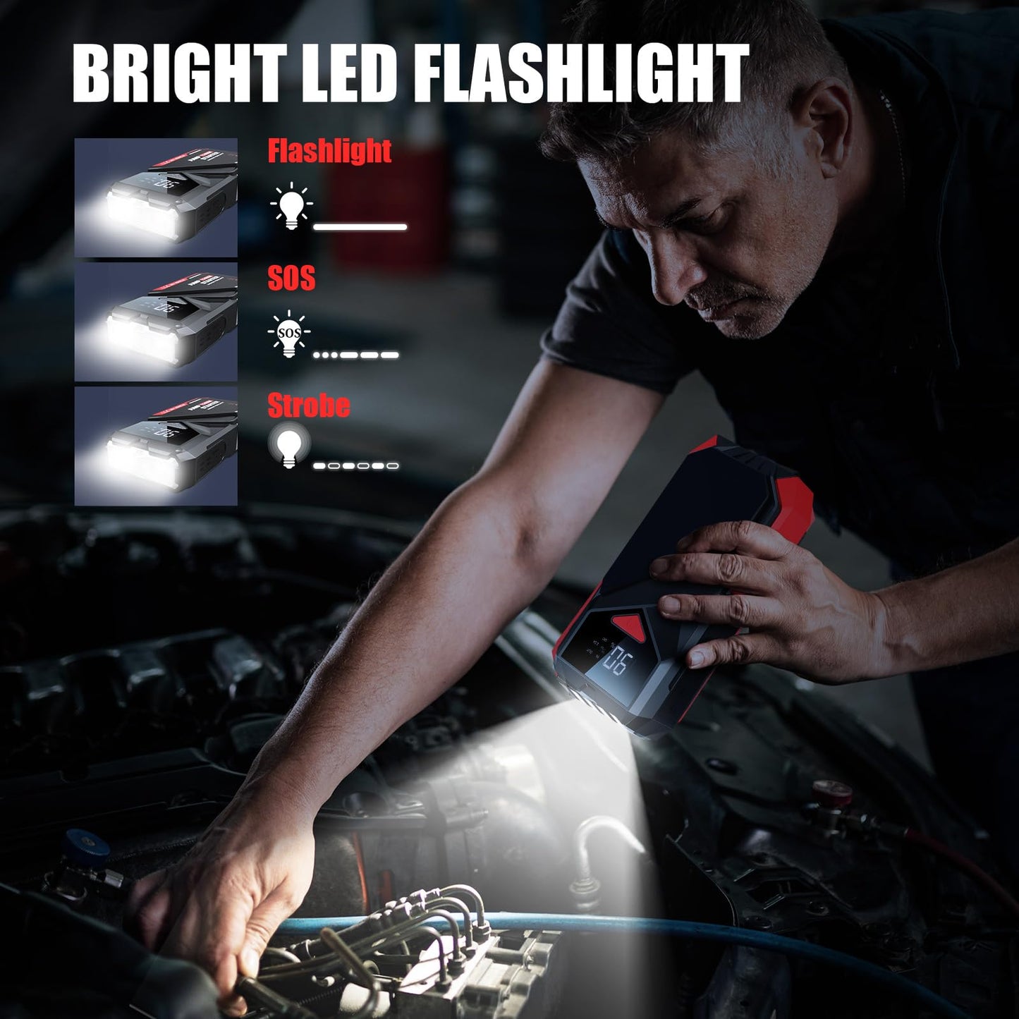 2500A PowQ Car Jump Starter with Flashlight