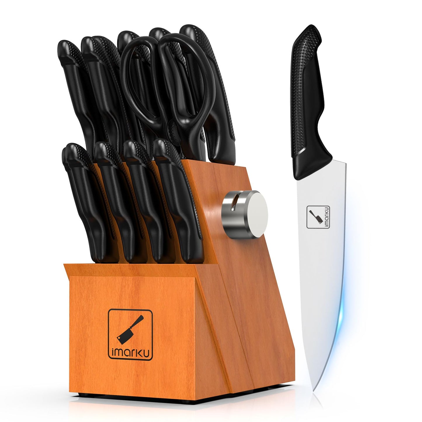 imarku Knife Set, 14PCS Kitchen Knife Set with Block, Japanese High Carbon Stainless Steel Knives Set for Kitchen, Dishwasher Safe, Non-Slip Handle, Super Sharp Chef Knife Set for Home and Restaurant
