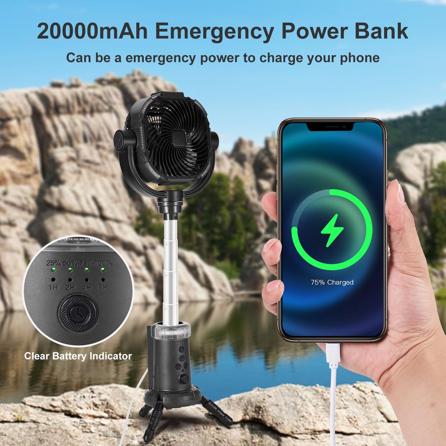 20000mAh Odoland Camping Fan with Lantern & Remote