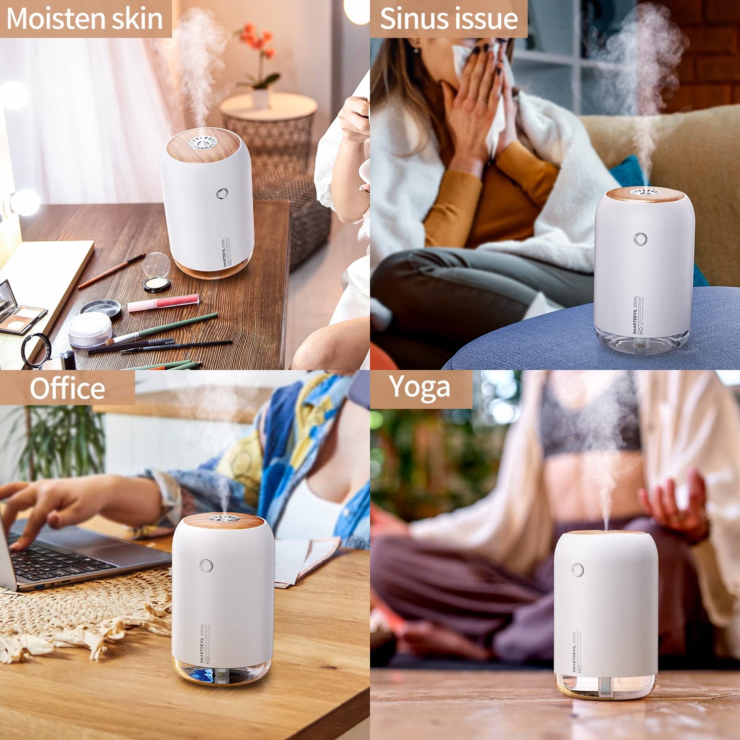 500ml SMARTDEVIL Portable Mini Humidifier with Night Light