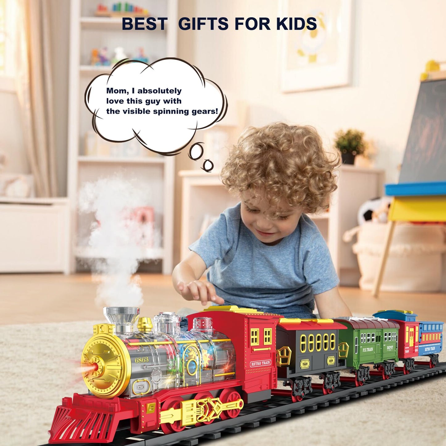 Electric Train Set with Lights, Smoke, Sounds