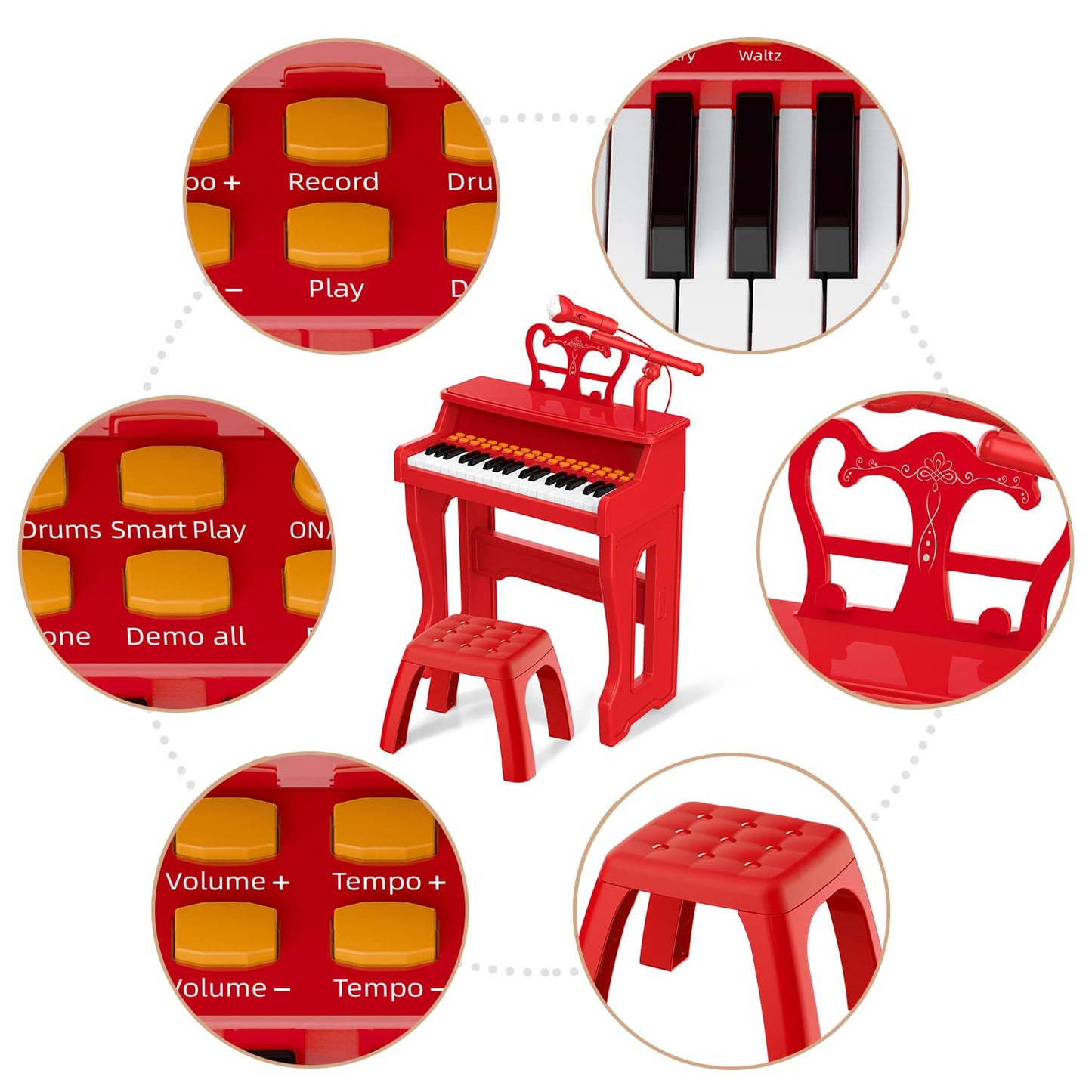 Kids Toy Piano Keyboard - 37 Keys Musical Gift