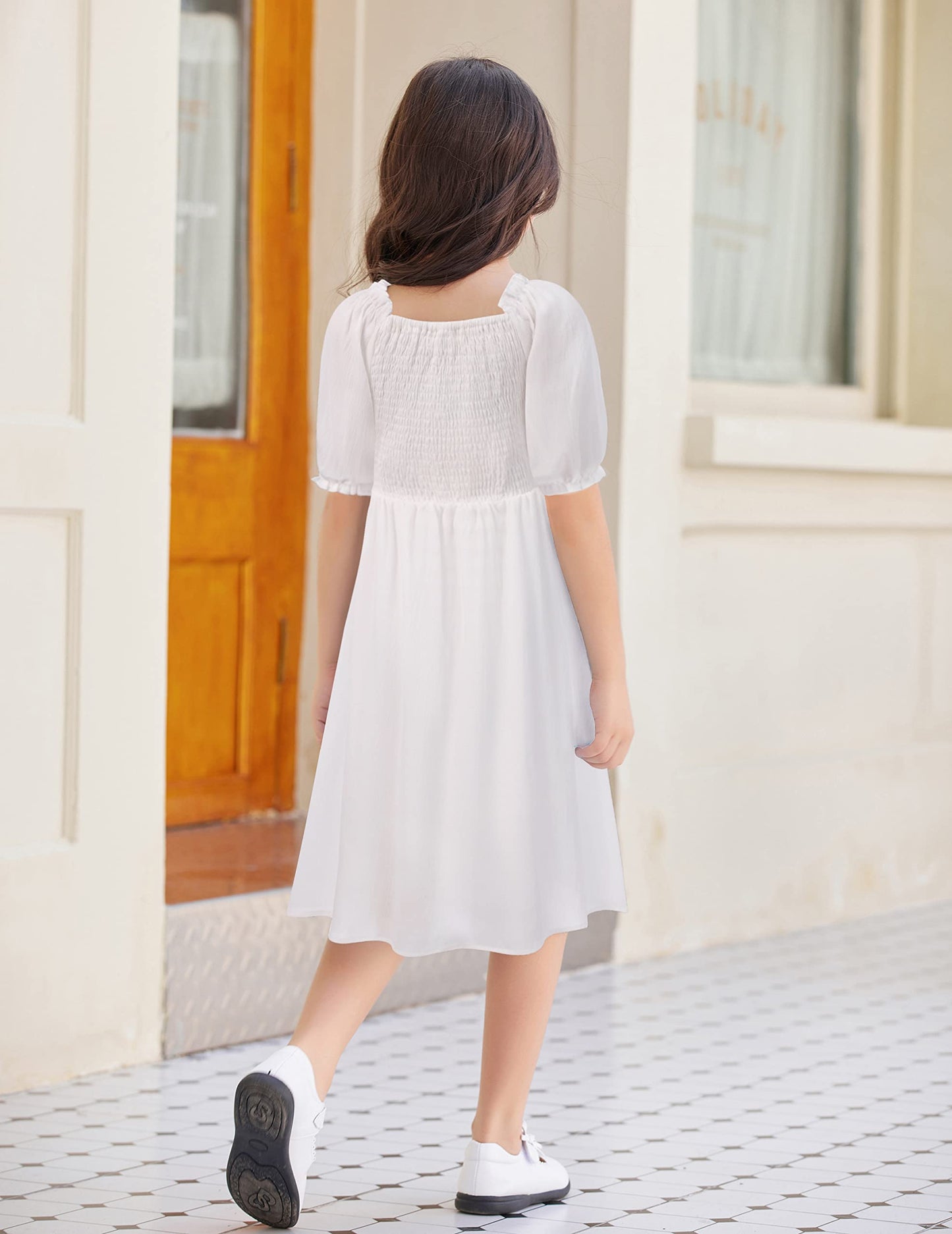 Arshiner Girl's Sleeveless Stretchy Crop Top A-Line Swing Party Dress Solid White for 4-5 Years