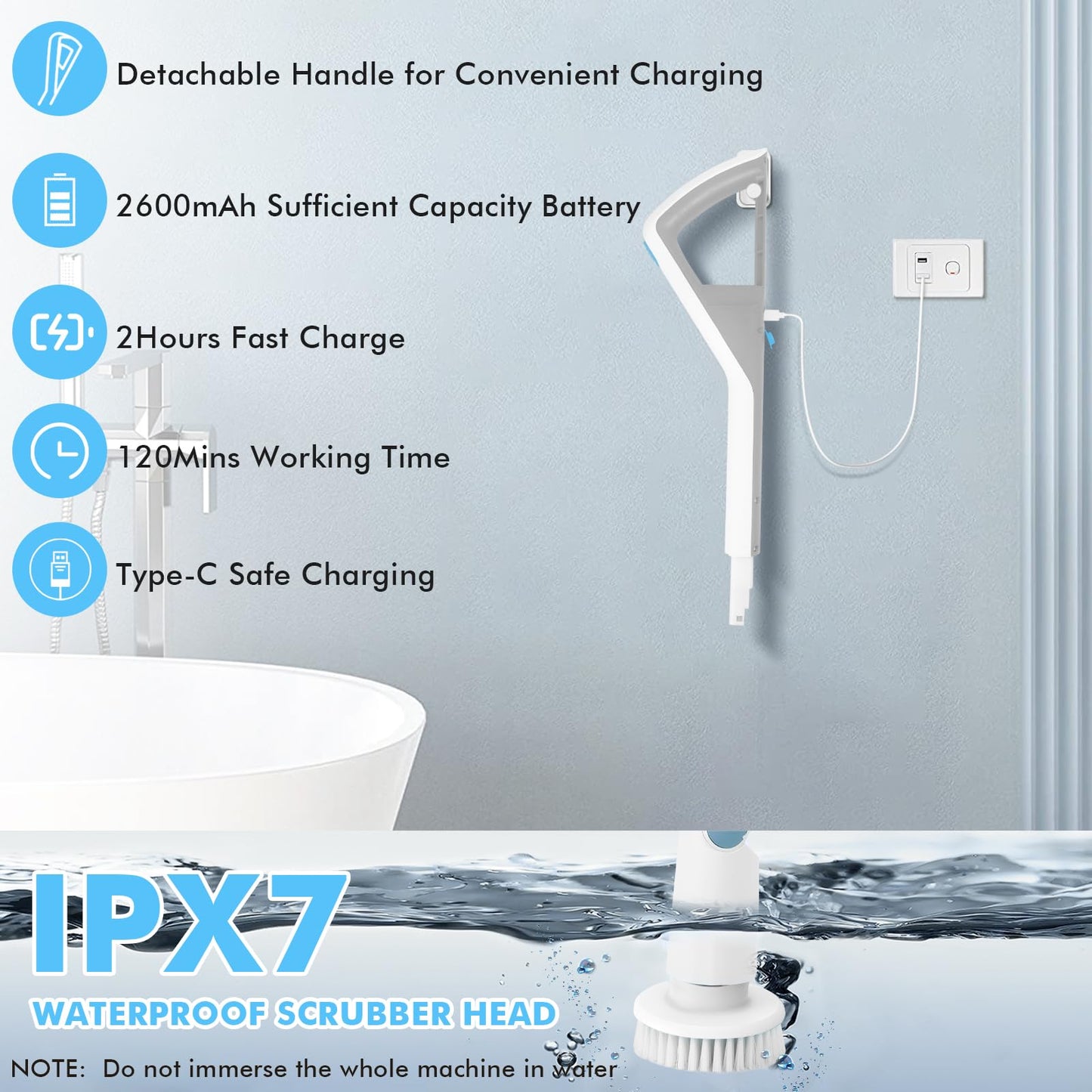 Cordless Electric Spin Scrubber with 8 Brush Heads