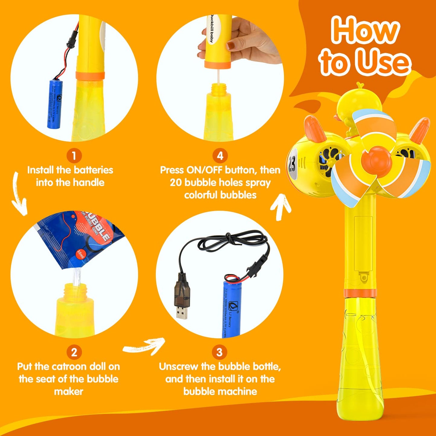 Bubble Machine Gun with Bubble Refill Solution, Bubble Guns with Lights for Bubble Blaster Party Favors, Bubbles for Kids Outdoors Activity, Easter, Birthday, Wedding Party