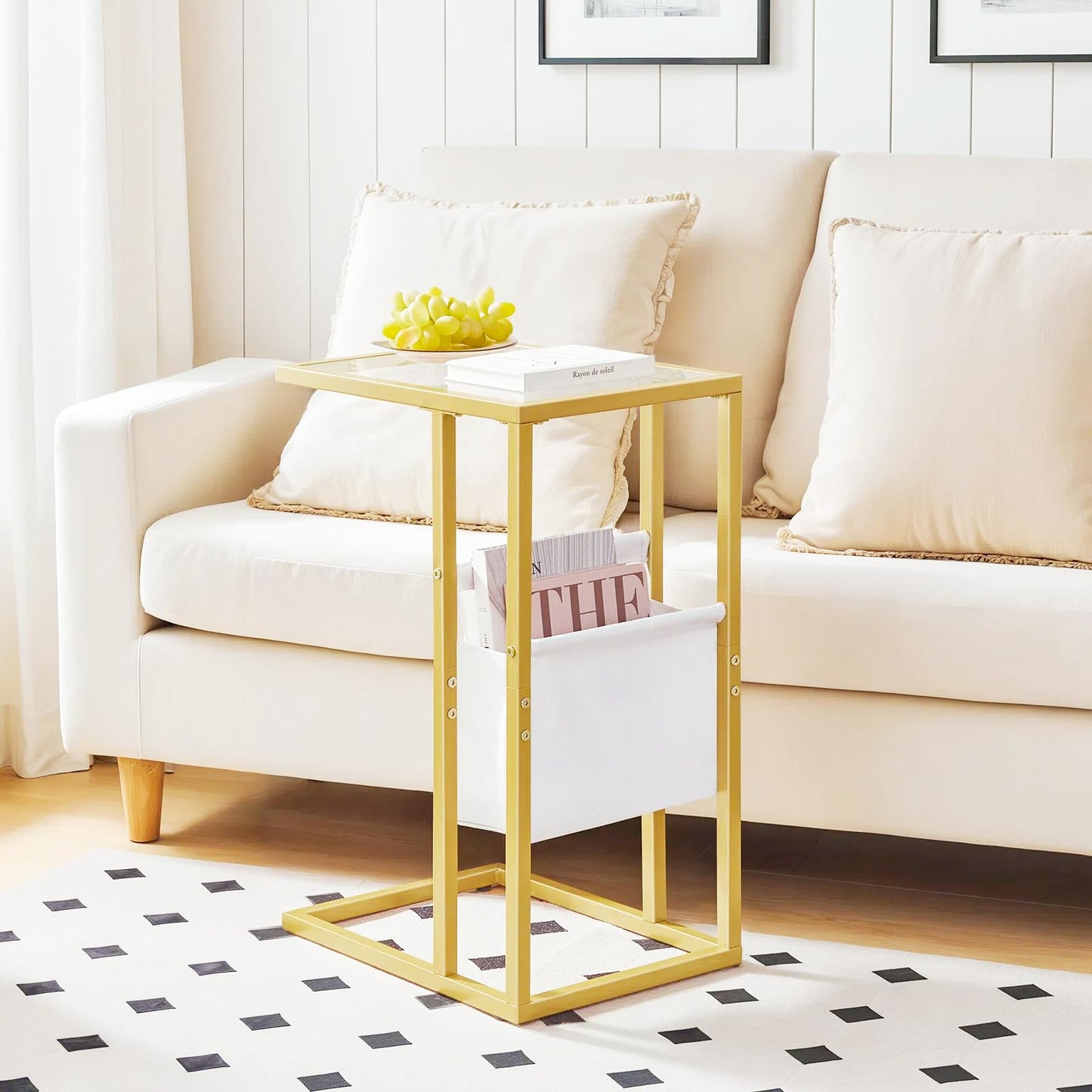 HOOBRO C Shaped Glass End Table Set of 2