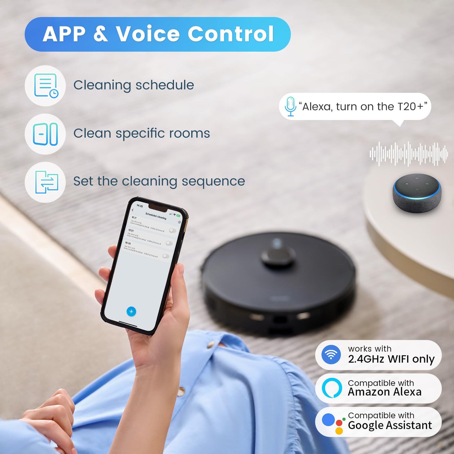 AIRROBO Robot Vacuum and Mop Combo, Self-Emptying, 60-Day Capacity, Home Mapping, Schedule, Wi-Fi/App/Alexa/Remote, 180mins Runtime, T20+ Robotic Vacuum Cleaner for Pet, Hard Floors, Carpet