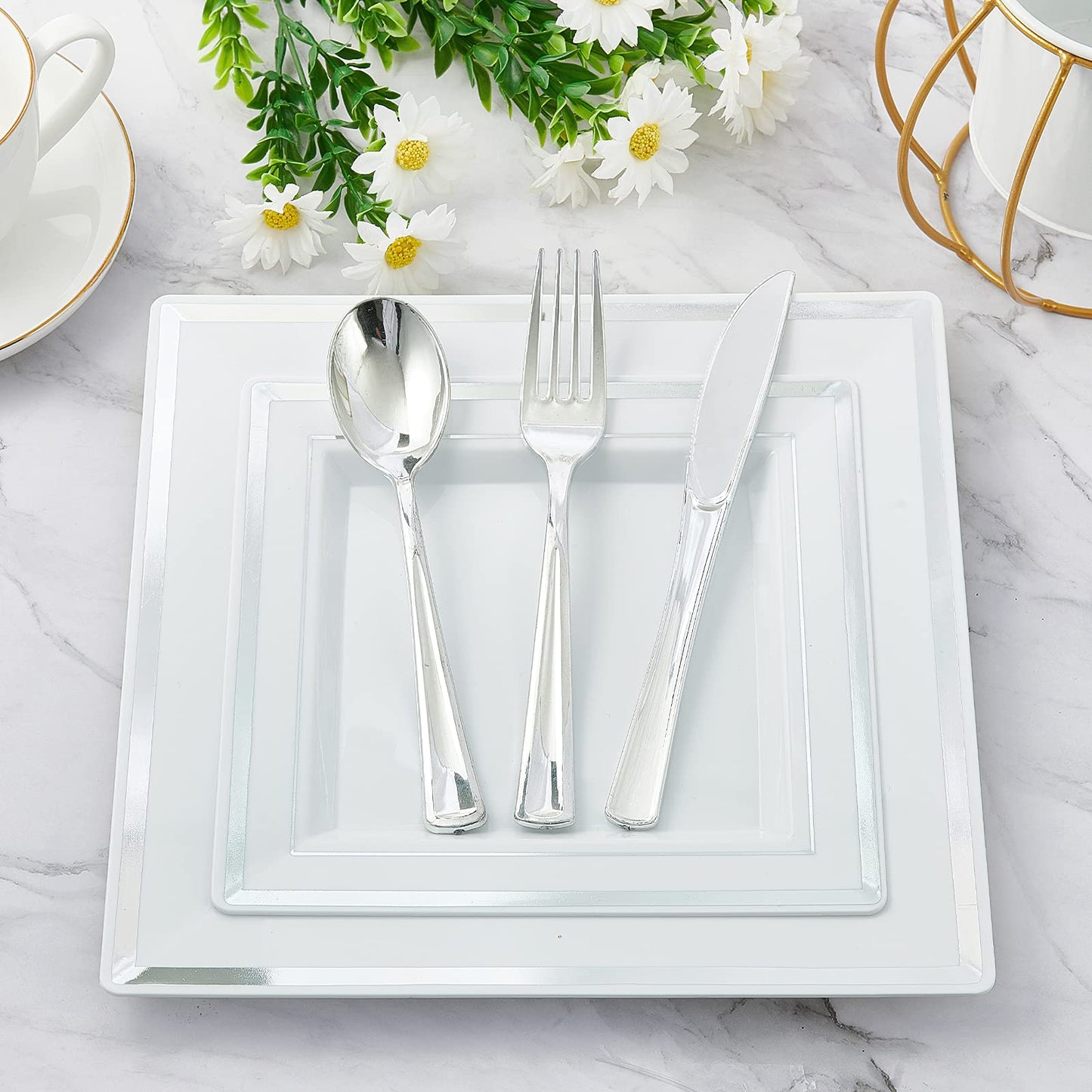 JOLLY CHEF 125 Count Plastic Plates and Cutlery Set