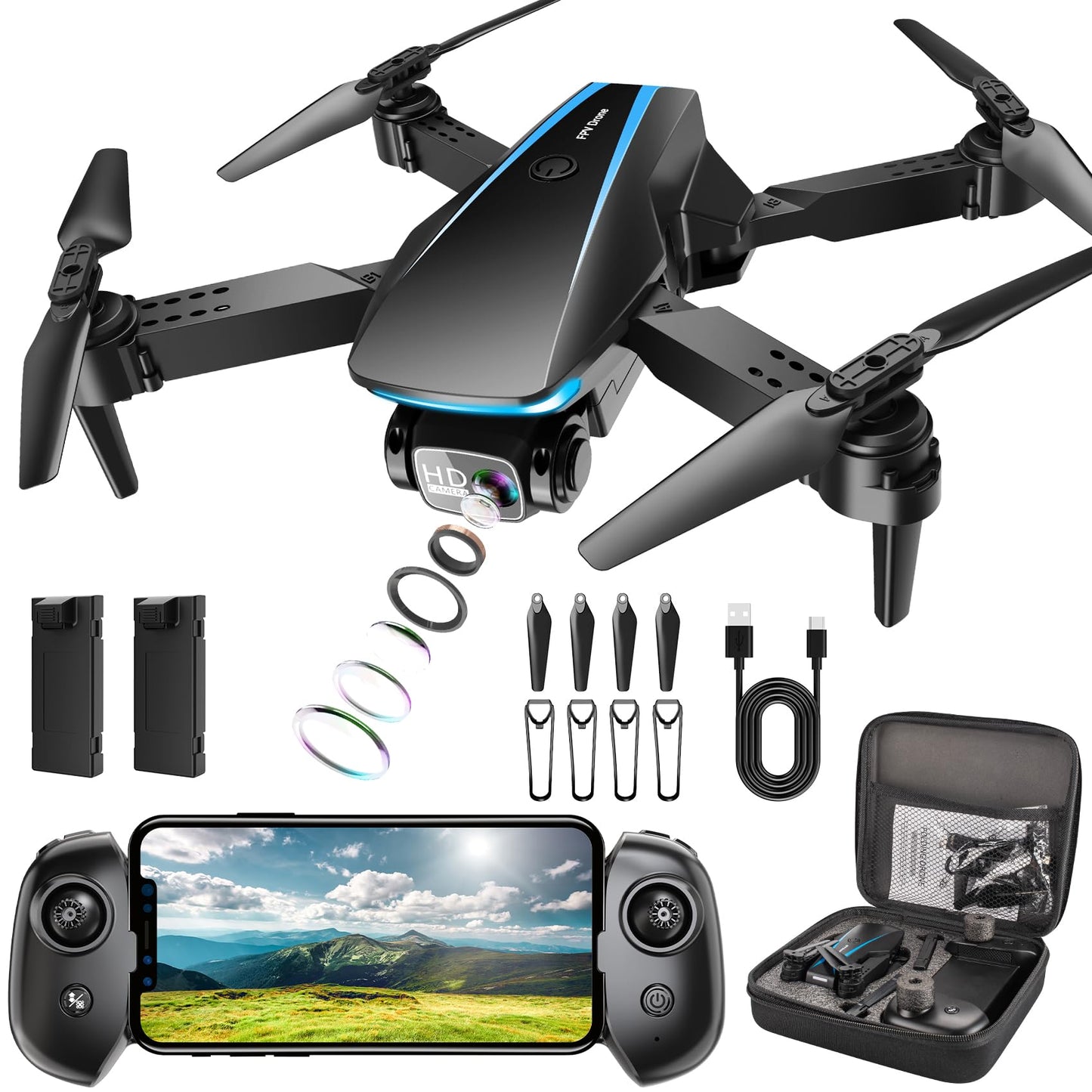 1080P HD Foldable Drone with 2 Batteries