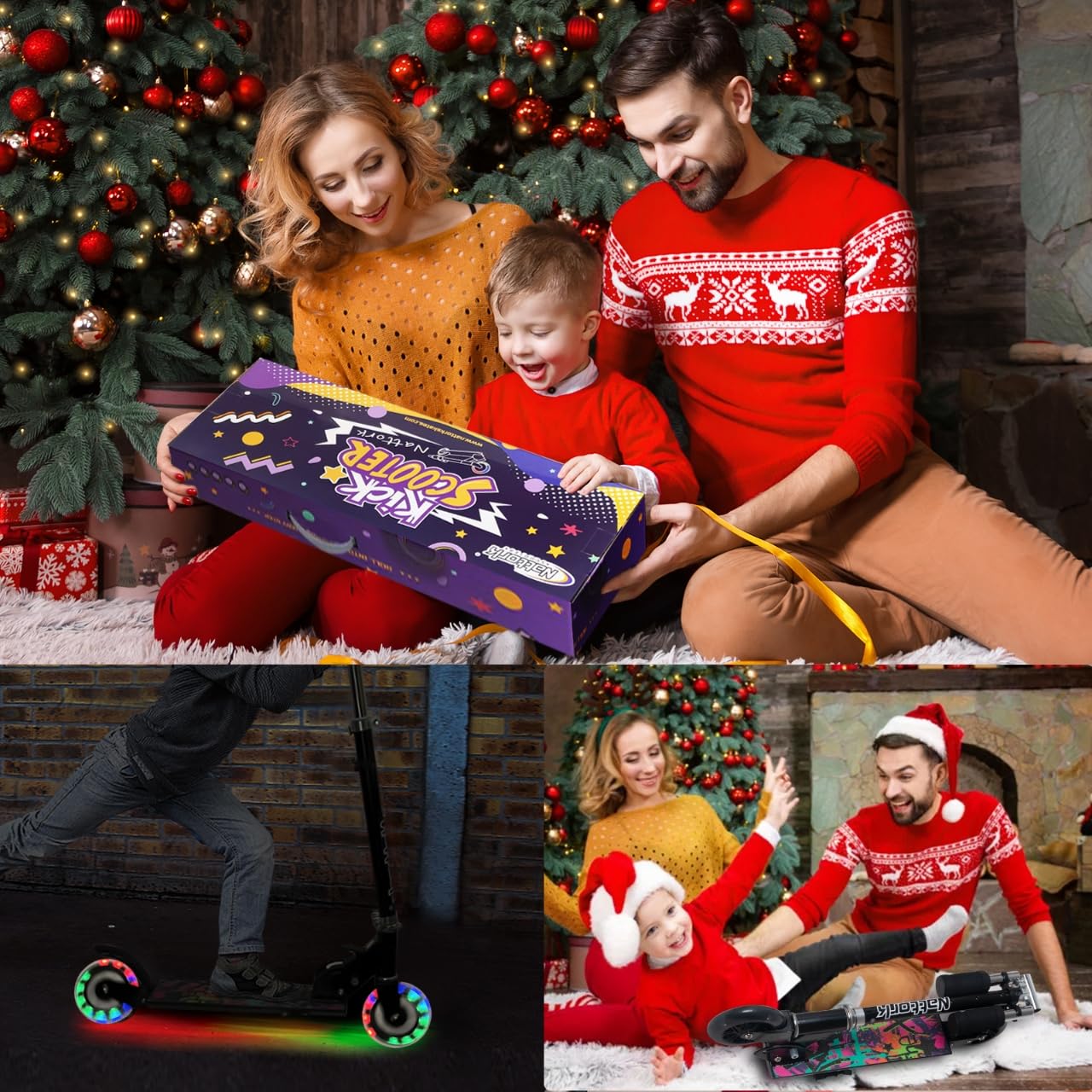Kids Scooter with Light Up Wheels, Adjustable Height