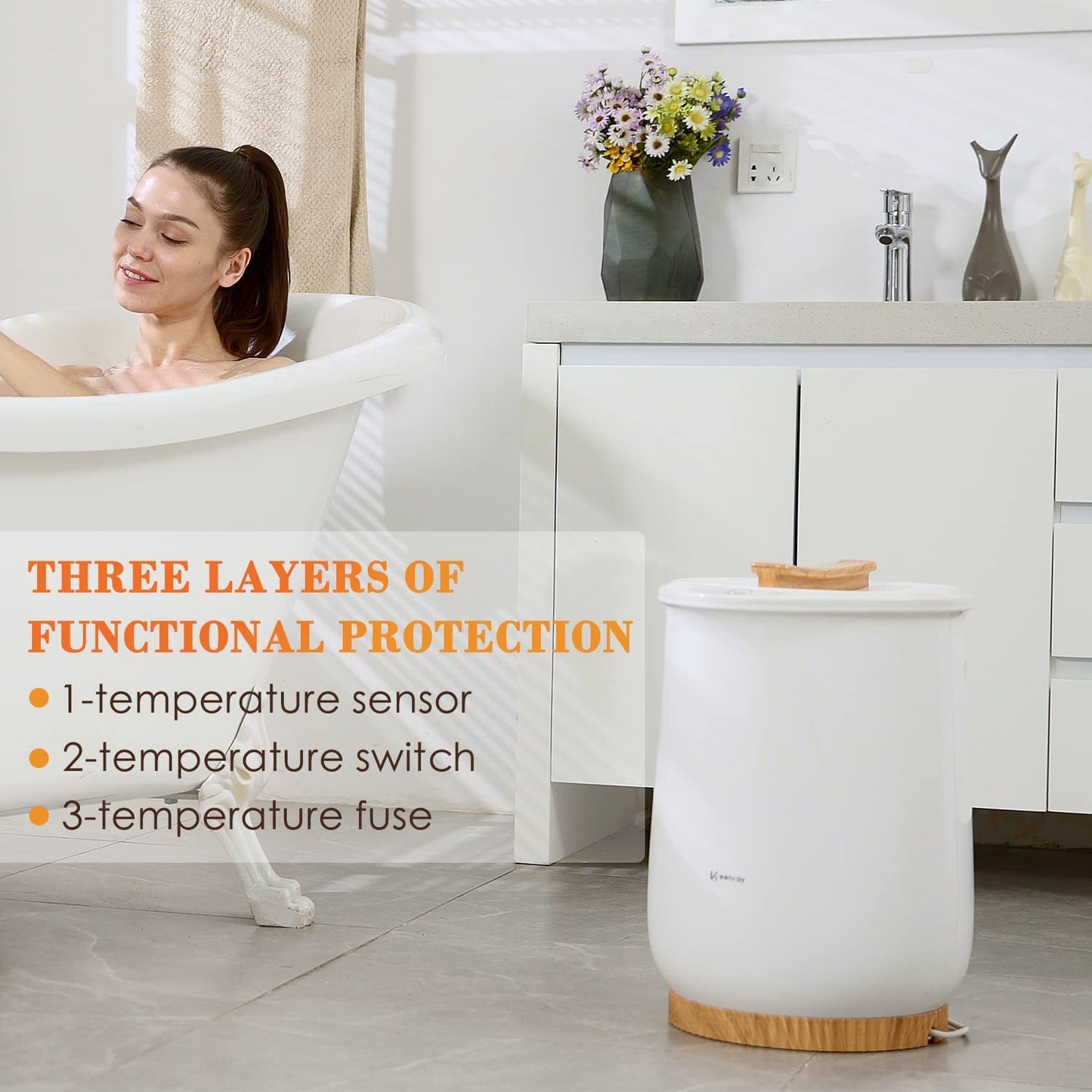 Keenray Bucket Style Towel Warmers, Luxury Bucket Towel Warmer, Large Towel Warmer for Bathroom, Auto Shut Off, Fits Up to Two 40"X70" Oversized Towels, Bathrobes, Blankets, PJ's and More, White, CL1