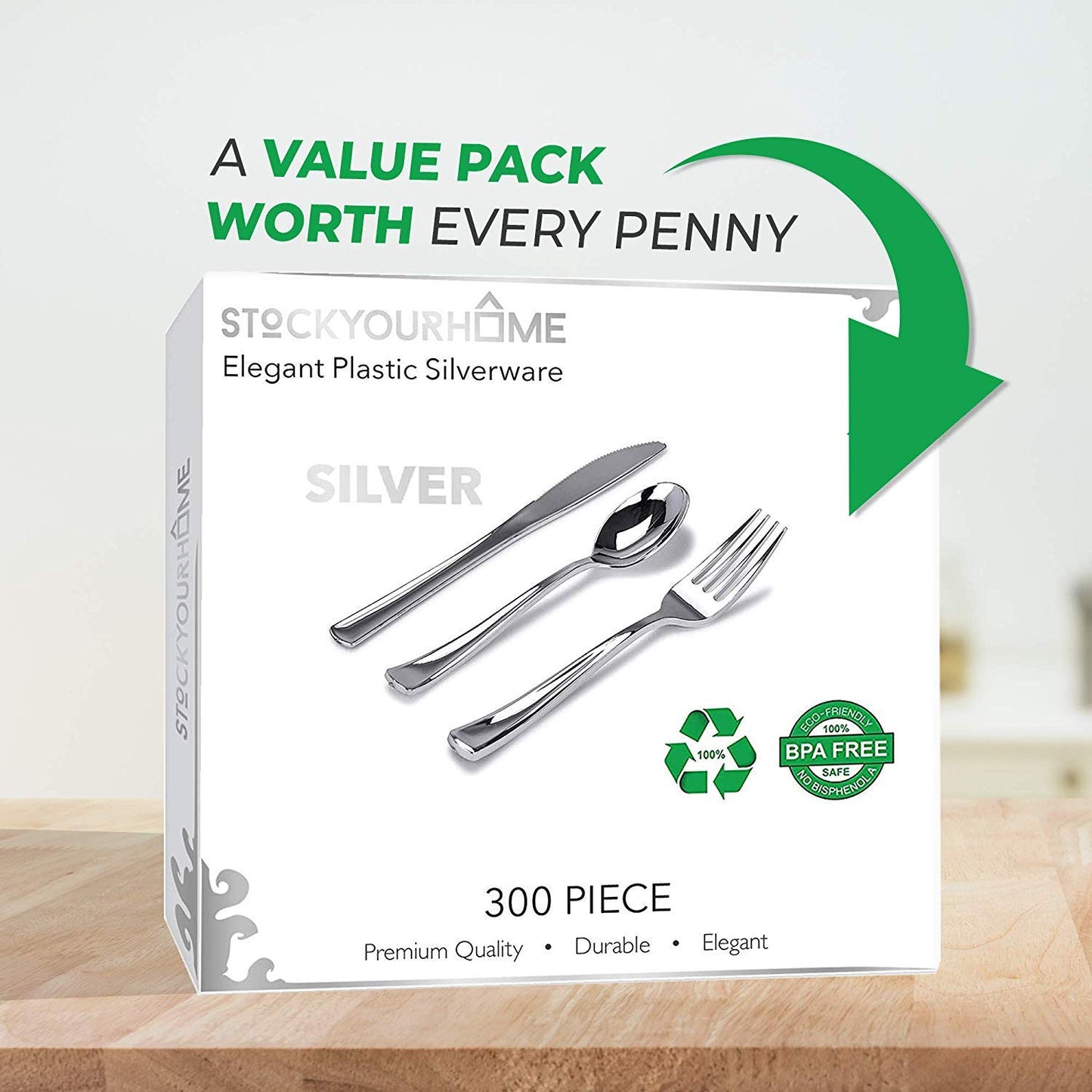 Heavy Duty Silver Plastic Cutlery Set, 300 Pack