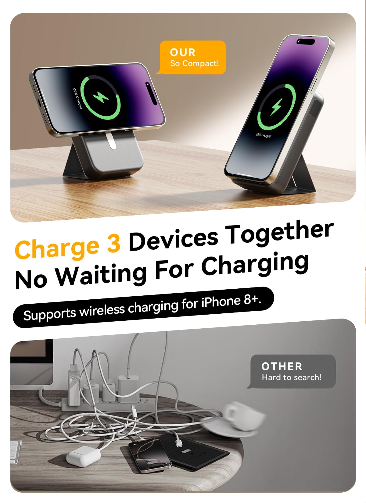 10000mAh Magnetic Wireless Charger with Stand
