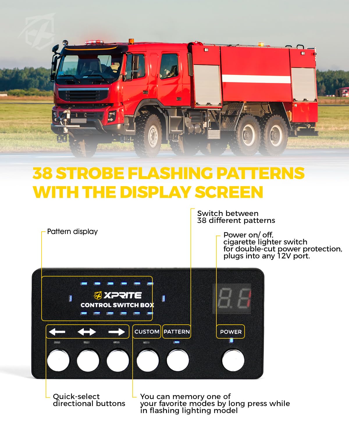 Xprite 42 LED Roof Top Strobe Light, High Visibility Emergency Hazard Warning Flashing Light Bar w/Control Panel for Firefighter POV Ambulance Vehicle Trucks - White Red