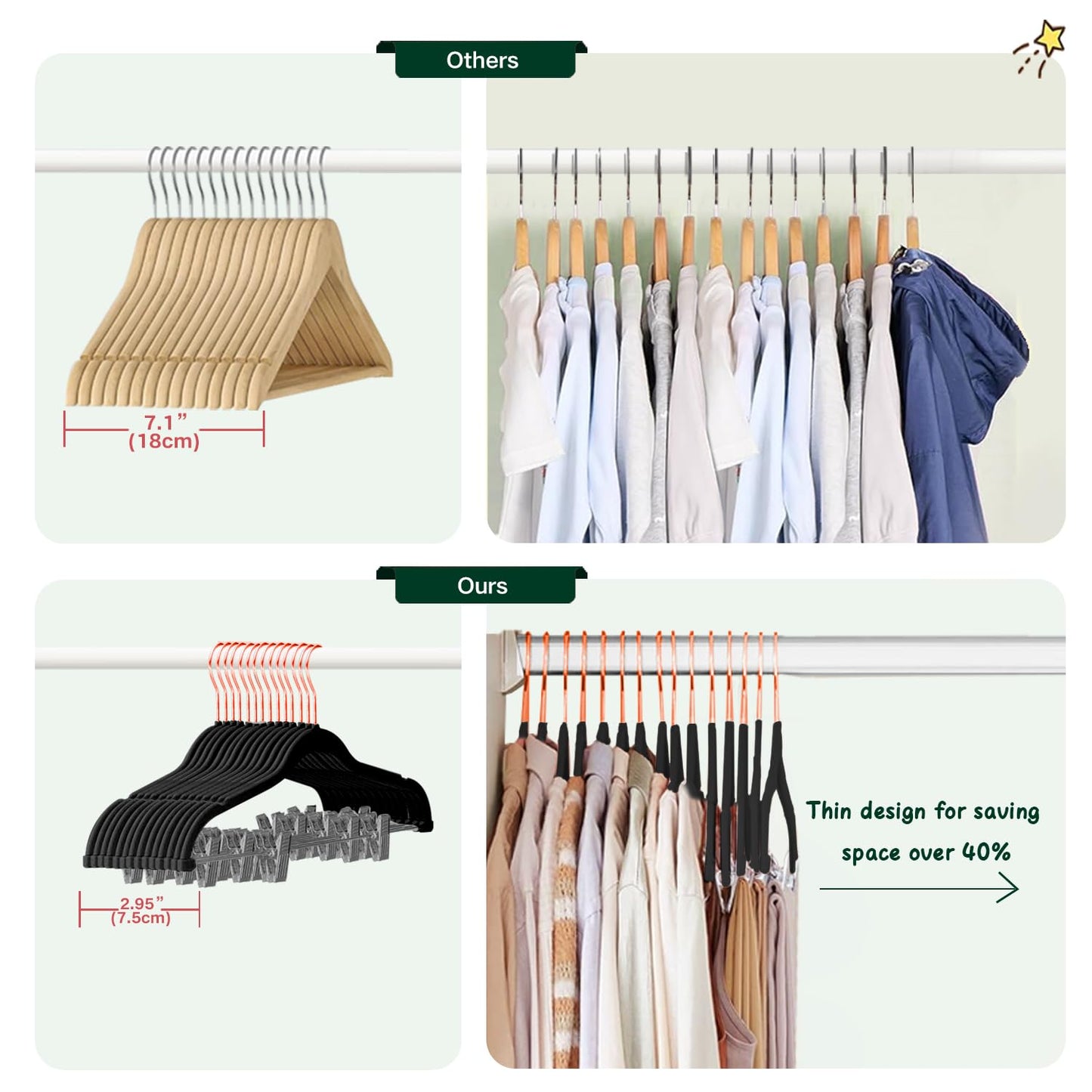 Heavy-Duty Velvet Pants Hangers with Clips, 24-Pack