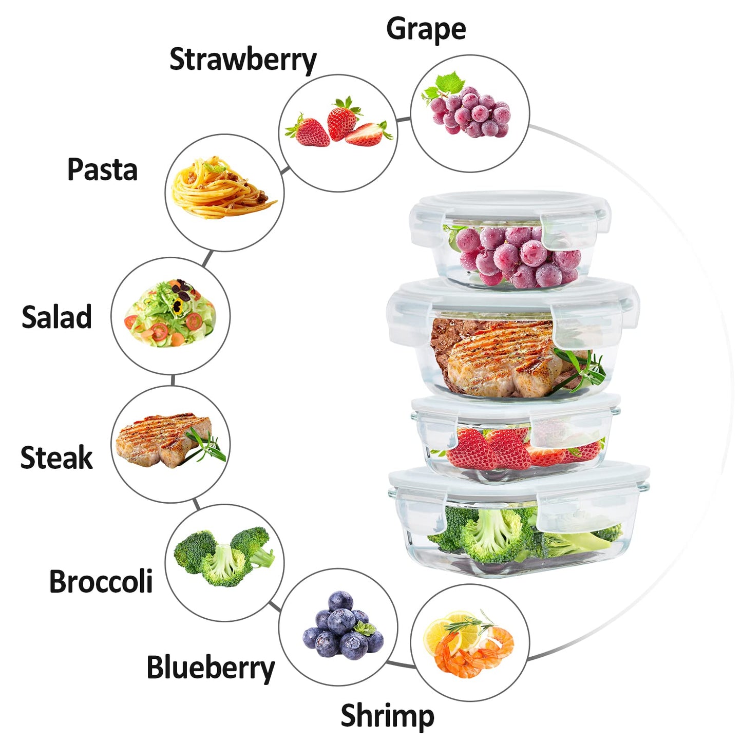 6 Pack Glass Food Storage Containers with Lids