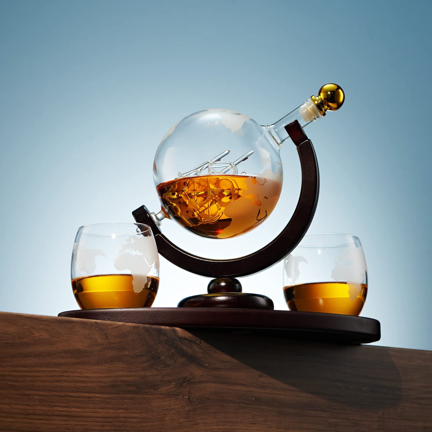 Whiskey Decanter Globe Set with 2 Glasses