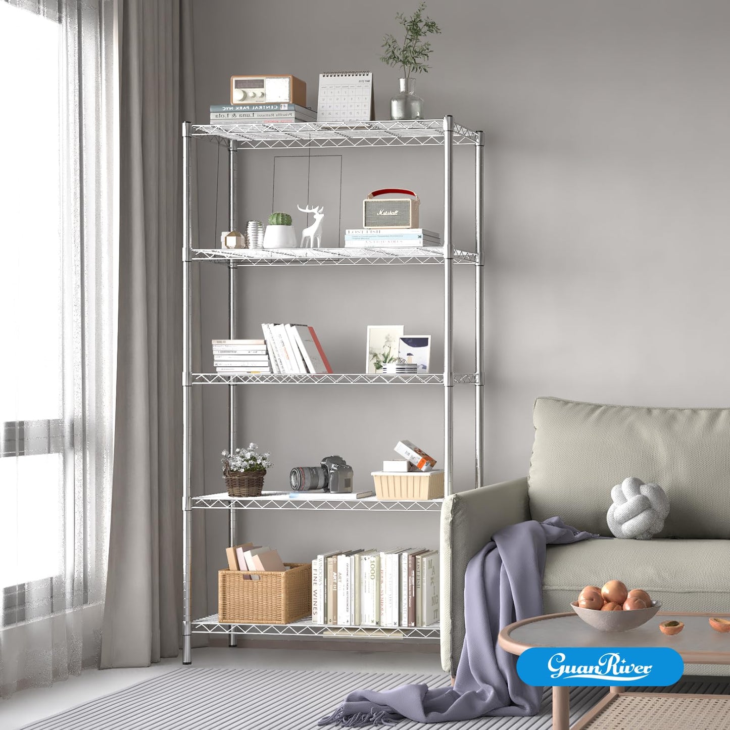 Guan River 5-Shelf Adjustable Metal Shelf Wire Shelving Unit Heavy Duty Storage Rack Display Shelf for Office,Kitchen,Bedroom,Bathroom,Laundry,Pantry Basement,Garage(Chrome,36" L x 14" W x 72" H)