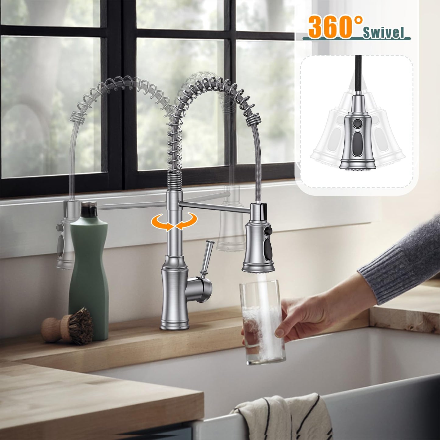 Hurran Stainless Steel Kitchen Faucet with Sprayer