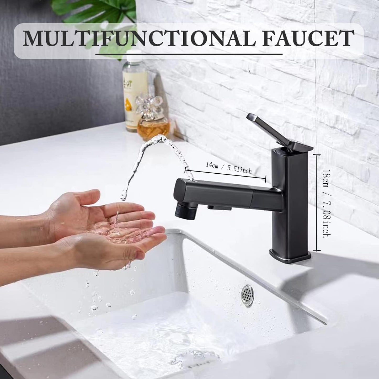 HANPI Black Pull Down Bathroom Faucet with Sprayer