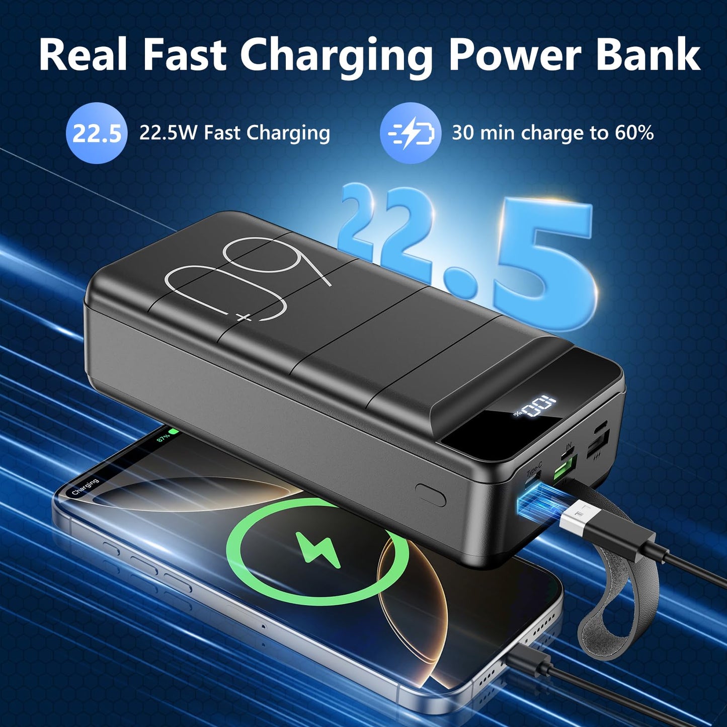 60000mAh Power Bank with Fast Charging & Flashlight