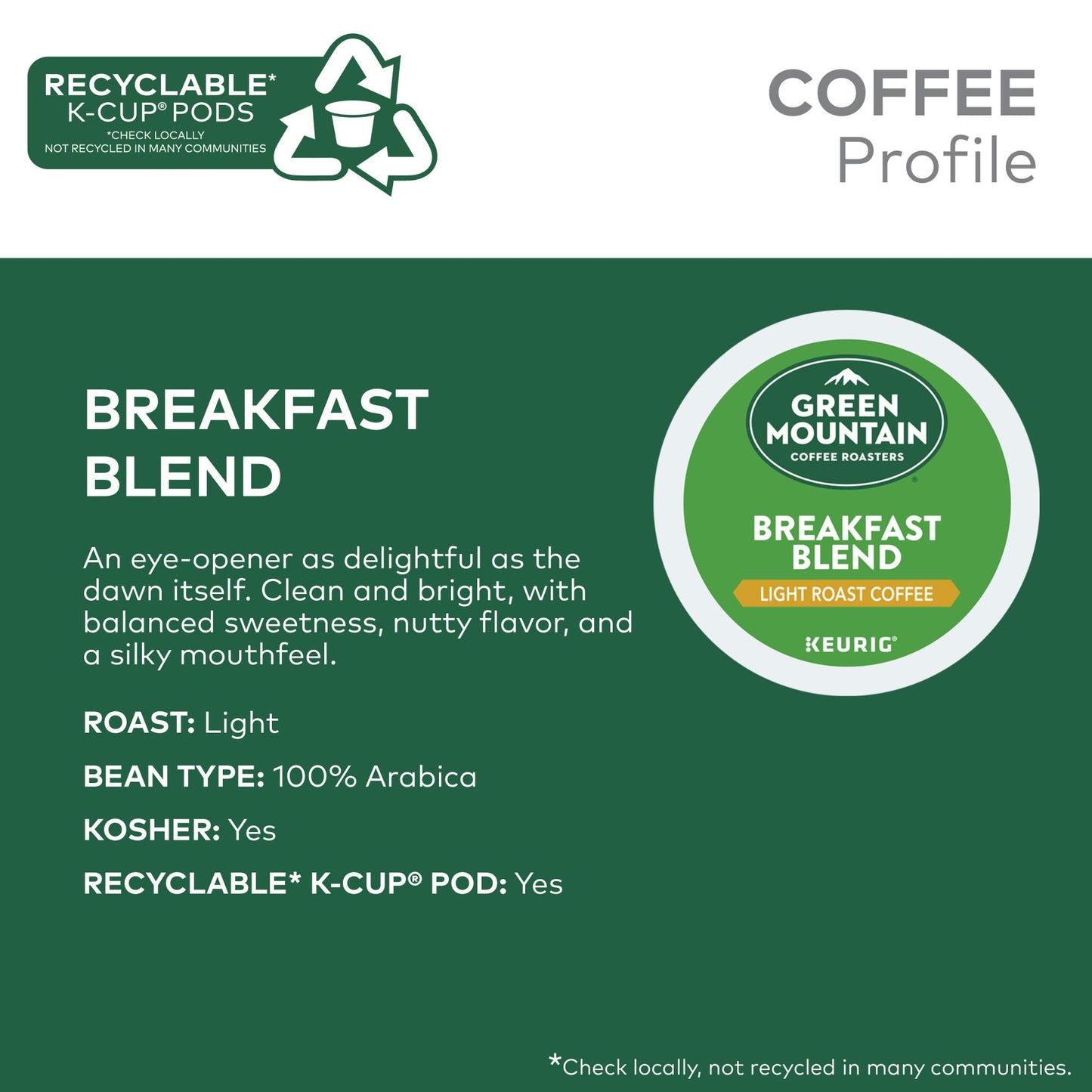 60 Count Green Mountain Coffee Breakfast Blend K-Cups