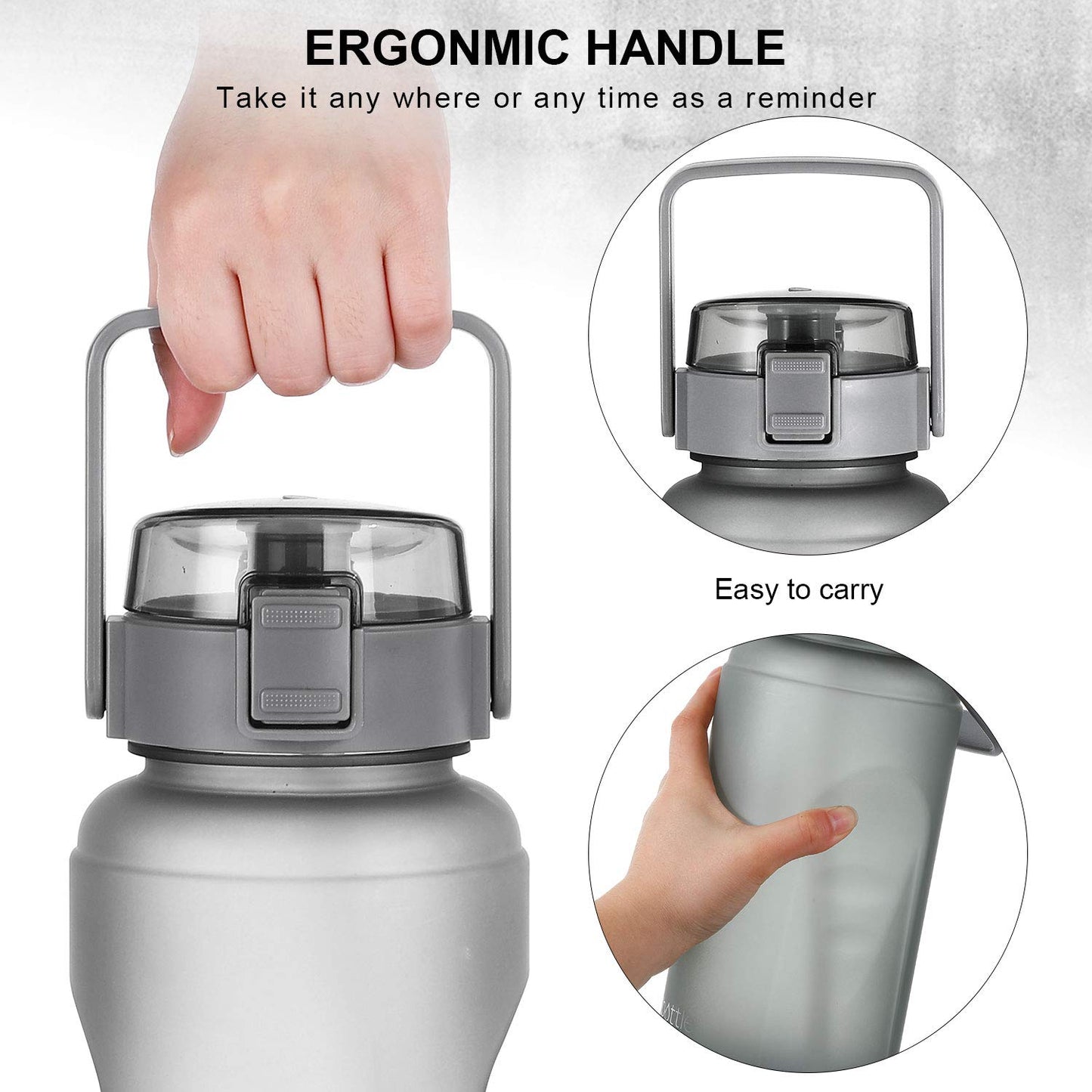 BOTTLE BOTTLE 64 OZ Gallon Motivational Water Bottle with Time Marker Straw & Protective Silicone Boot Workout Water Bottle for Adults and Kids Camping Half Gallon Water Jug (Gray)