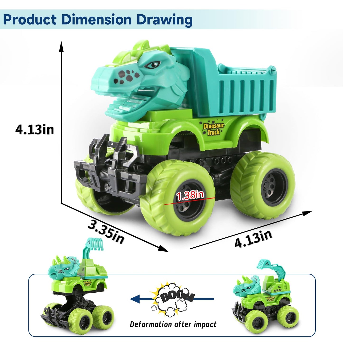 Dinosaur Toy Set with Monster Trucks for Kids
