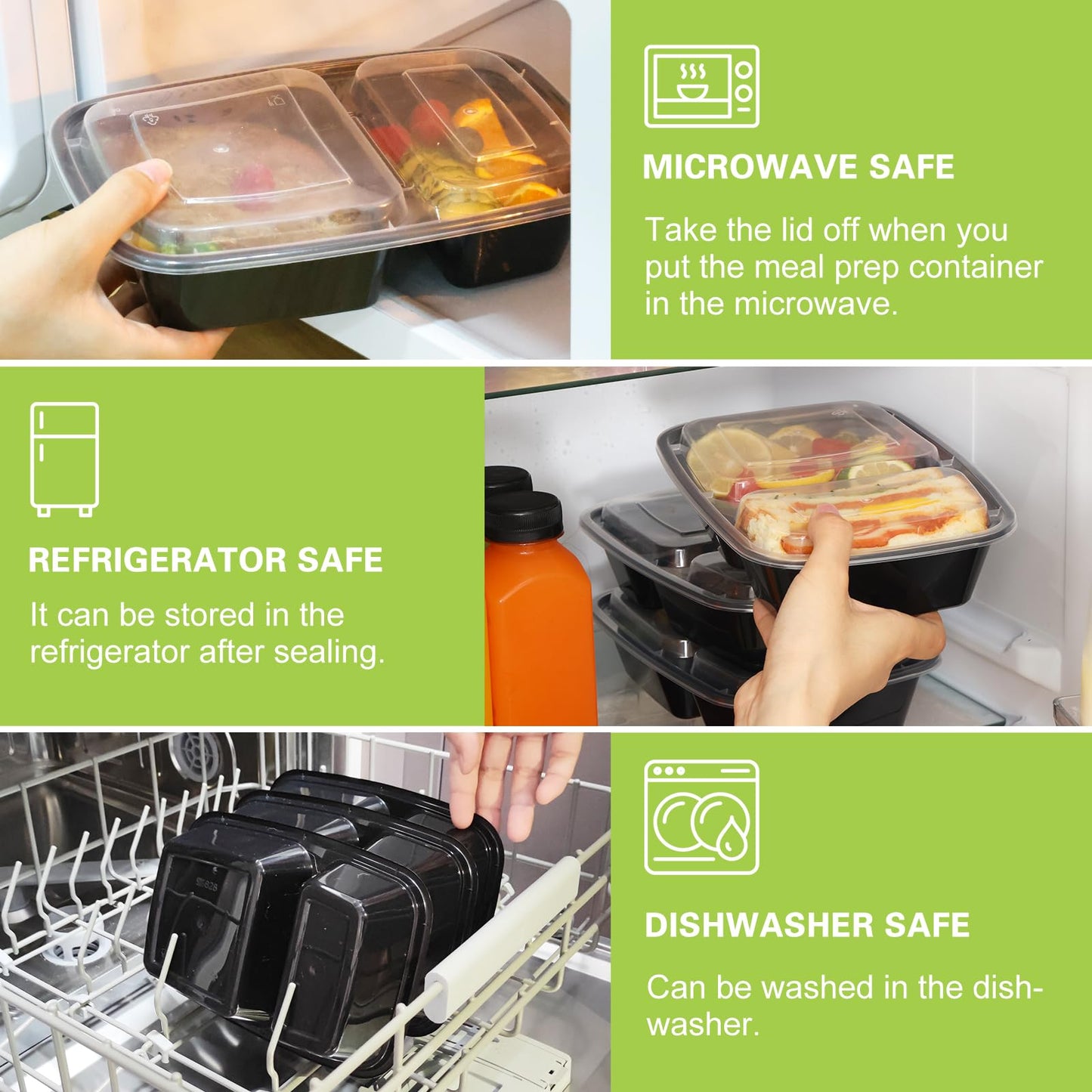 Moretoes 50 Pack 32oz Meal Prep Containers Reusable 2 Compartment Food Storage Containers with Lids Plastic Stackable To Go Boxes Microwave, Freezer, Dishwasher Safe