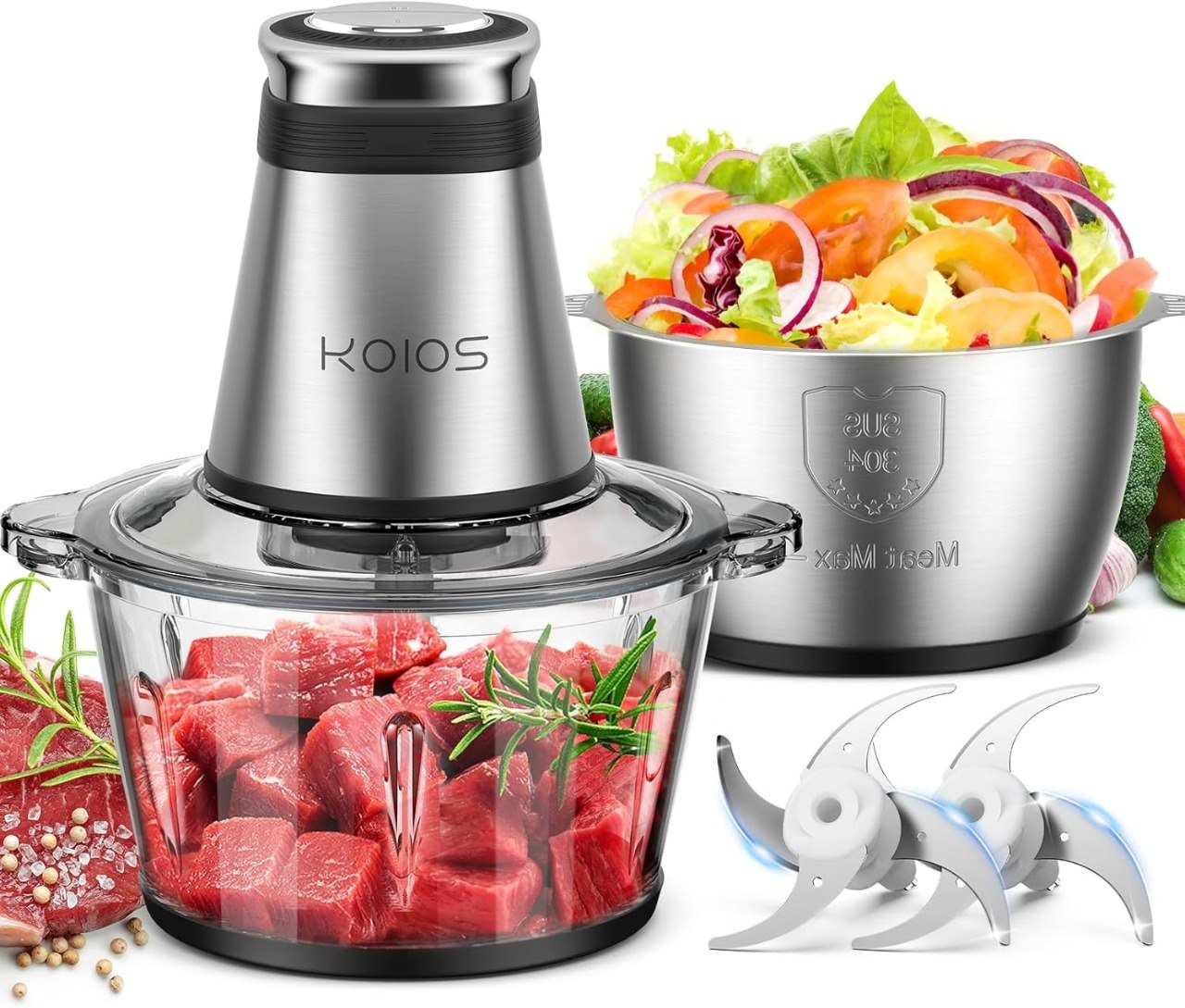 2 Bowl 500W Electric Food Chopper Processor