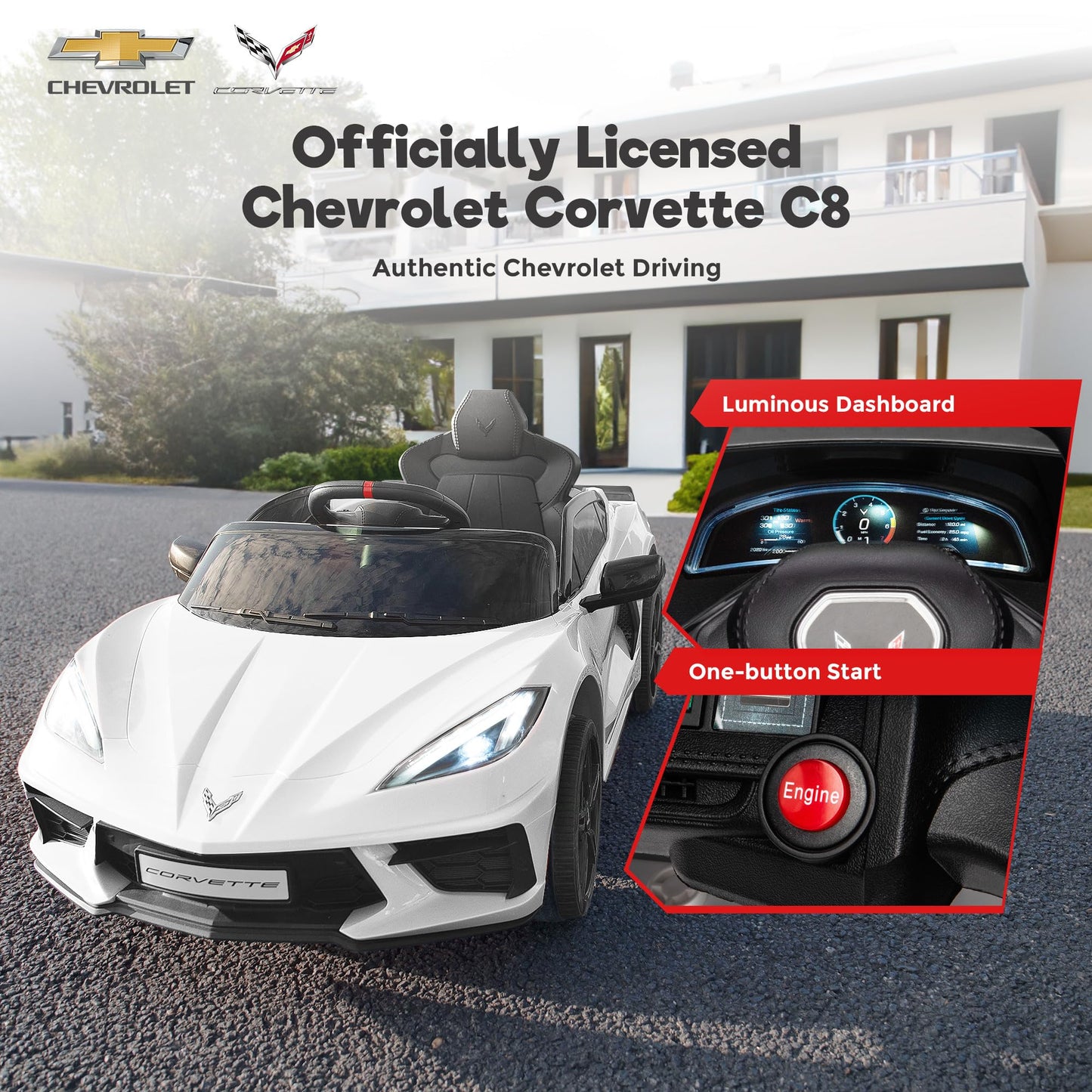 FUNTOK Corvette C8 Kids Electric Car with Remote