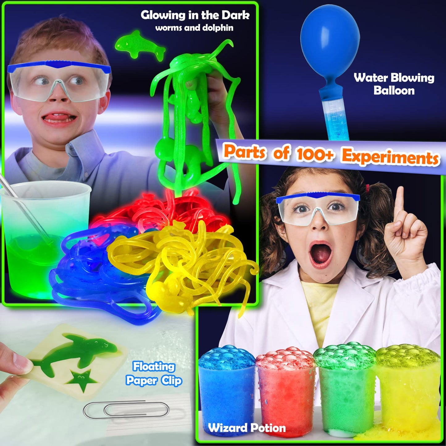 UNGLINGA 100+ Science Lab Experiments Kit for Kids, STEM Project Activities Educational Birthday Toys Gifts for Boys Girls, Chemistry Set, Gems Dig, Volcano, Glowing Worms