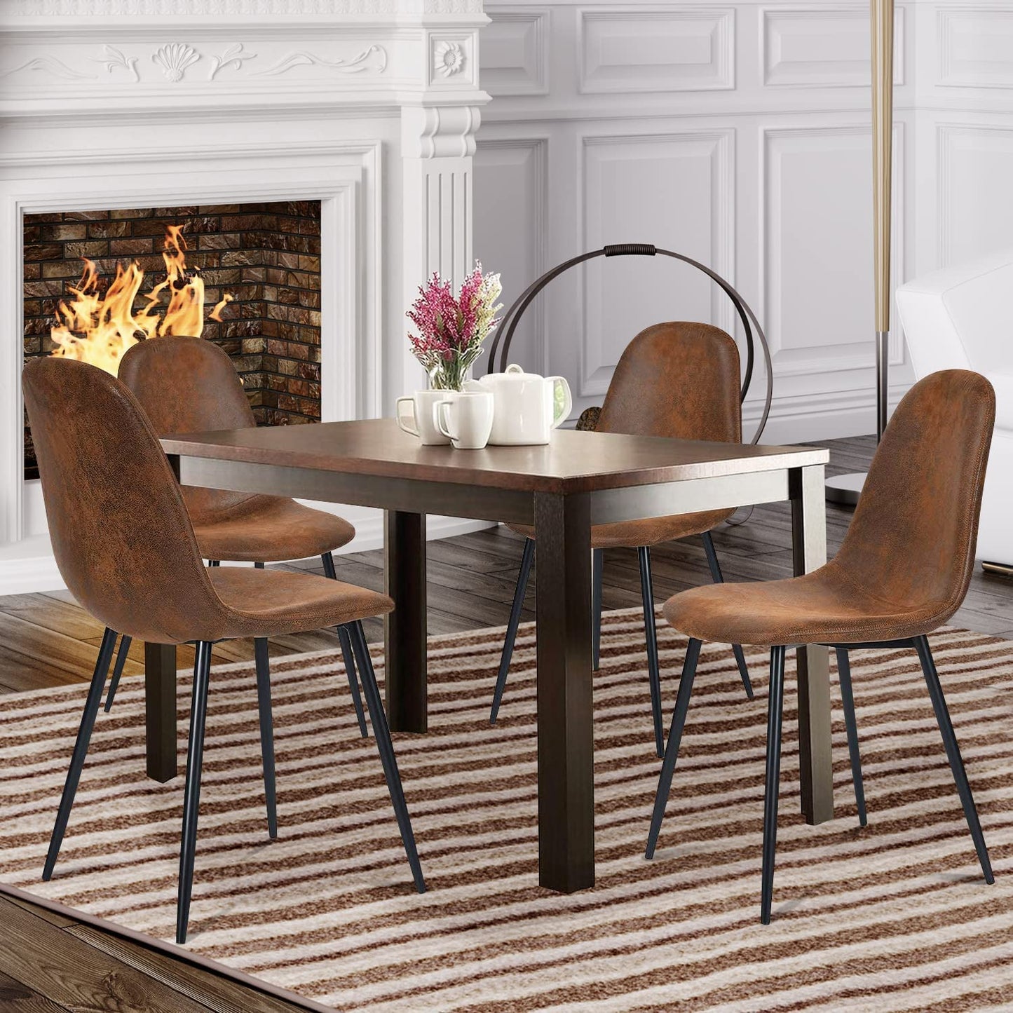 Modern Brown Suede Dining Chairs Set of 4