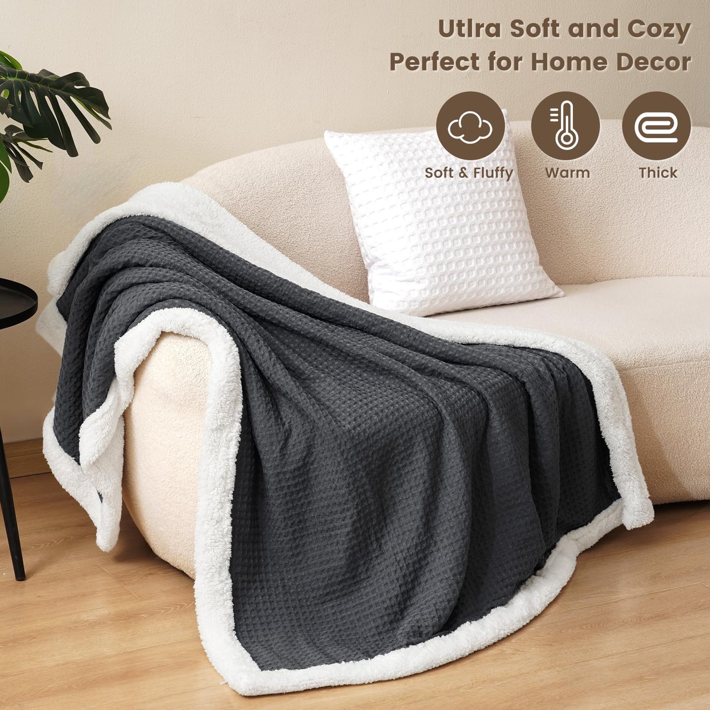 PHF Cozy Waffle Sherpa Throw Blanket 50x60