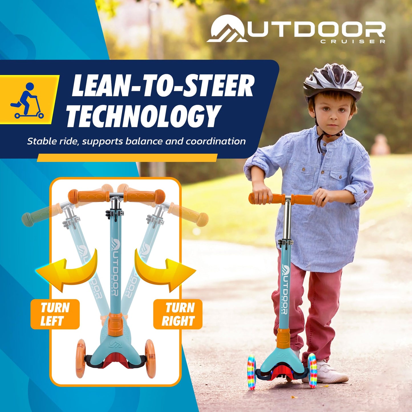 3-Wheel Kids Scooter with Adjustable Height T-bar