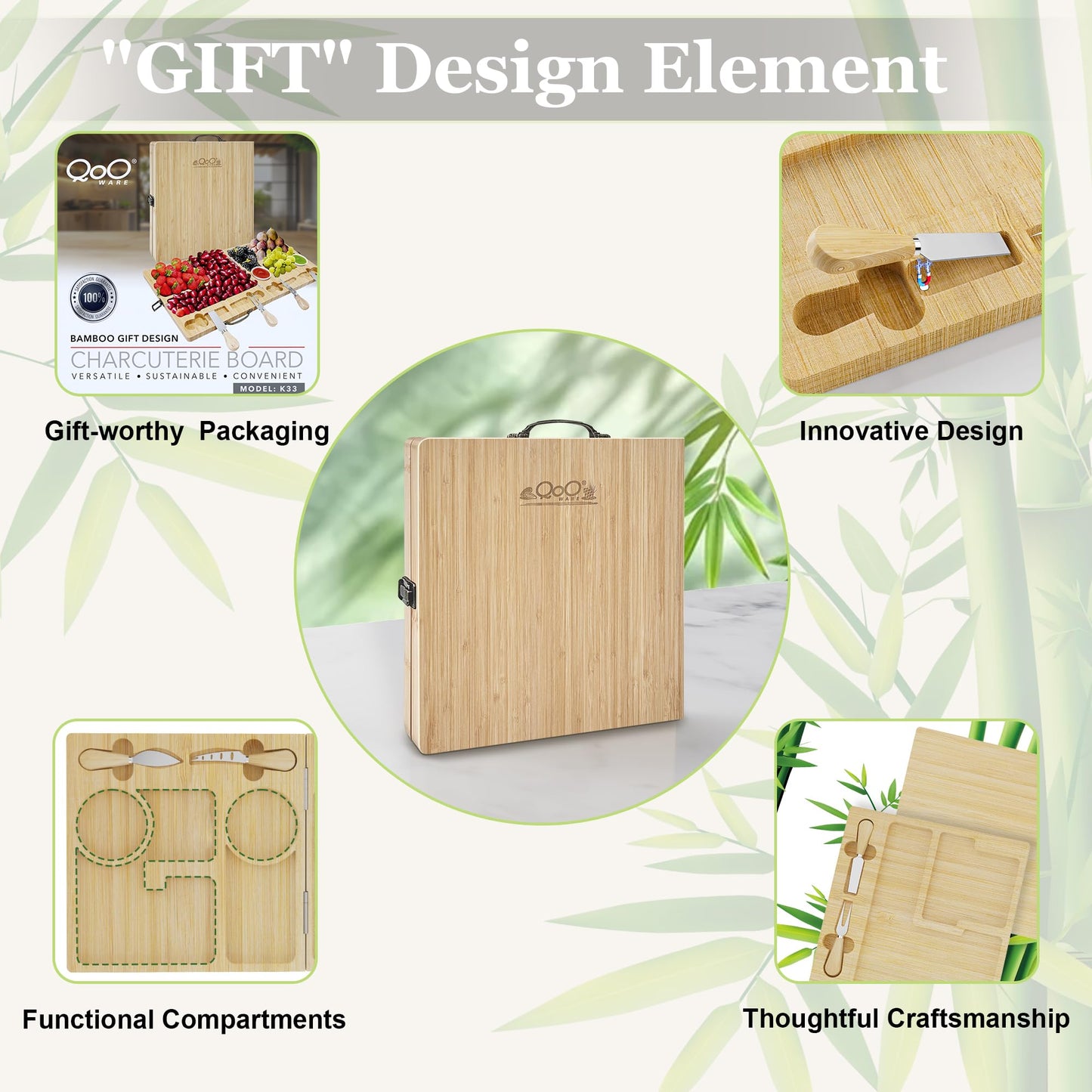 Bamboo Charcuterie Board Gift Set with Utensils