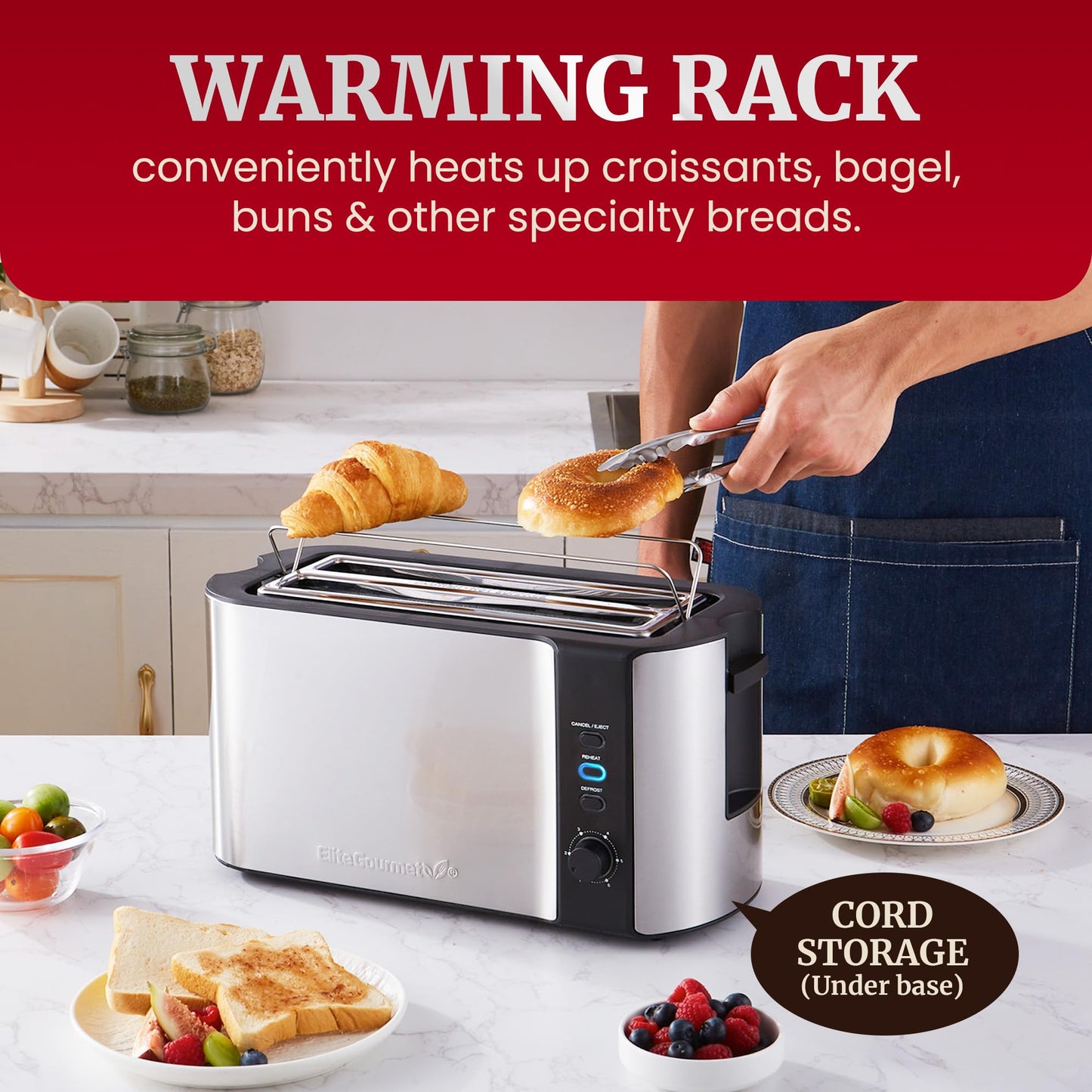 4-Slice Elite Gourmet Toaster with Extra Wide Slots