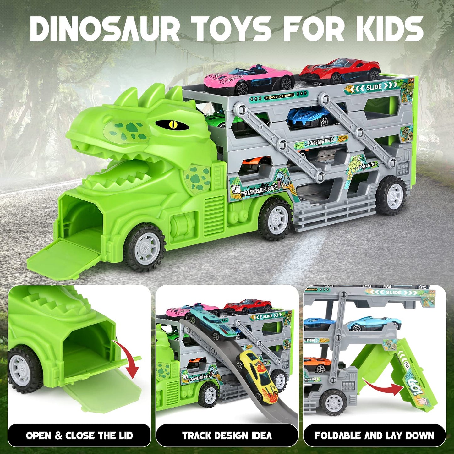 Dinosaur Car Toys with Race Track and Cars