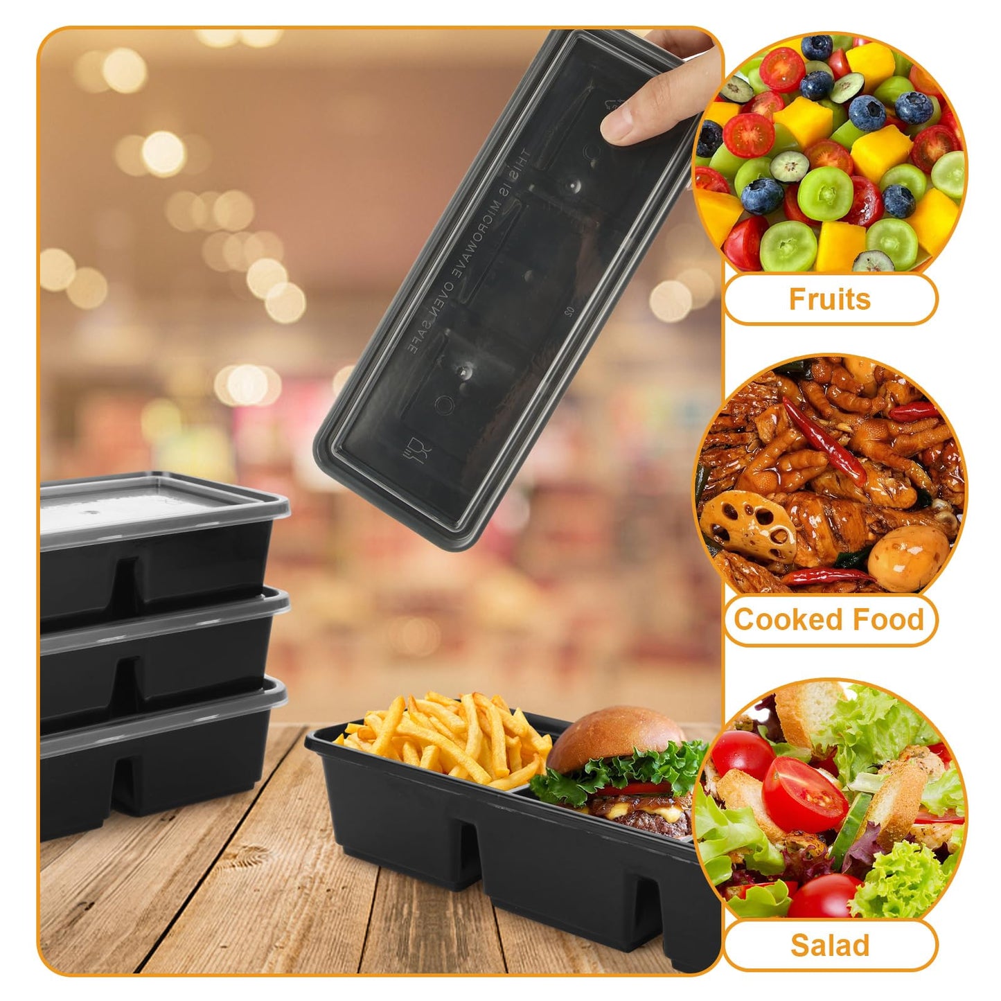 3 Compartment Meal Prep Containers with Lids