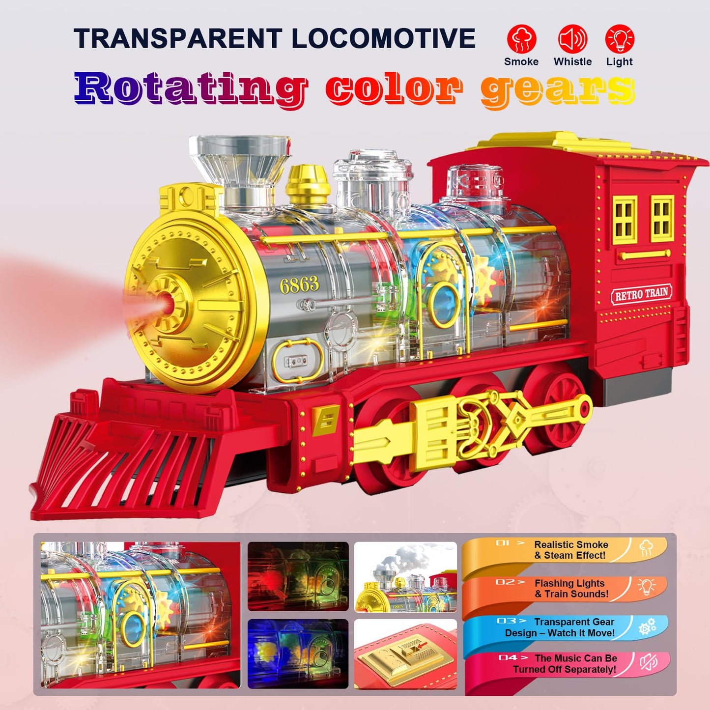 Electric Train Set with Lights, Smoke, Sounds