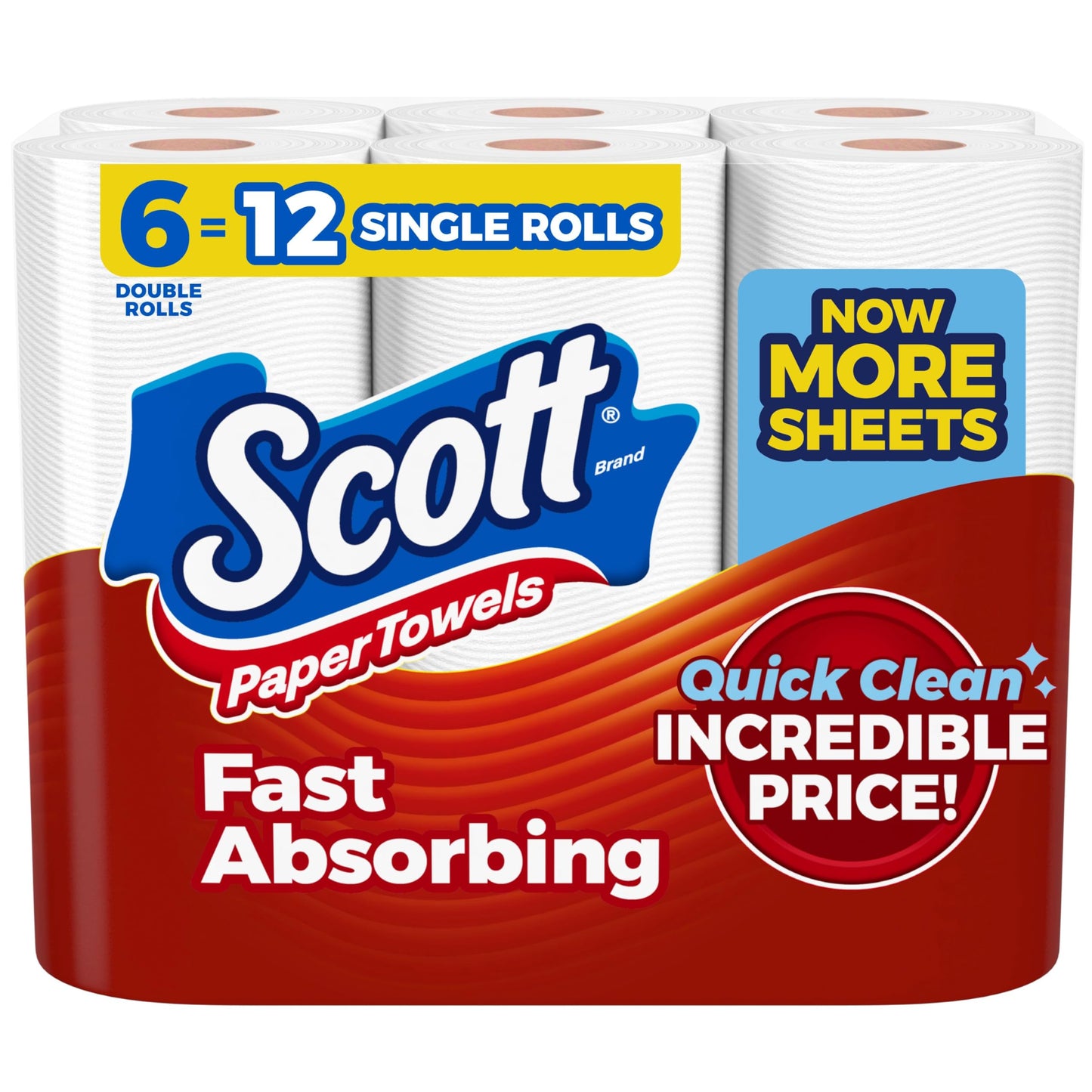 Scott Paper Towels, Choose-A-Sheet, 6 Double Rolls