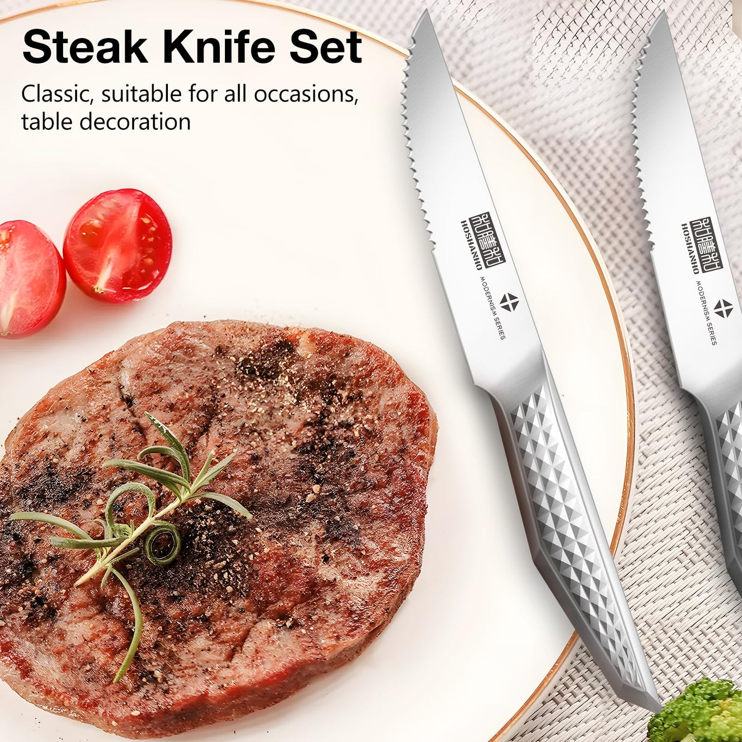 HOSHANHO Steak Knives Set of 6, 4.5 Inch Sharp Serrated Kitchen Steak Knife Set, High Carbon Japanese Stainless Steel Steak Knives with Ergonomic Handle