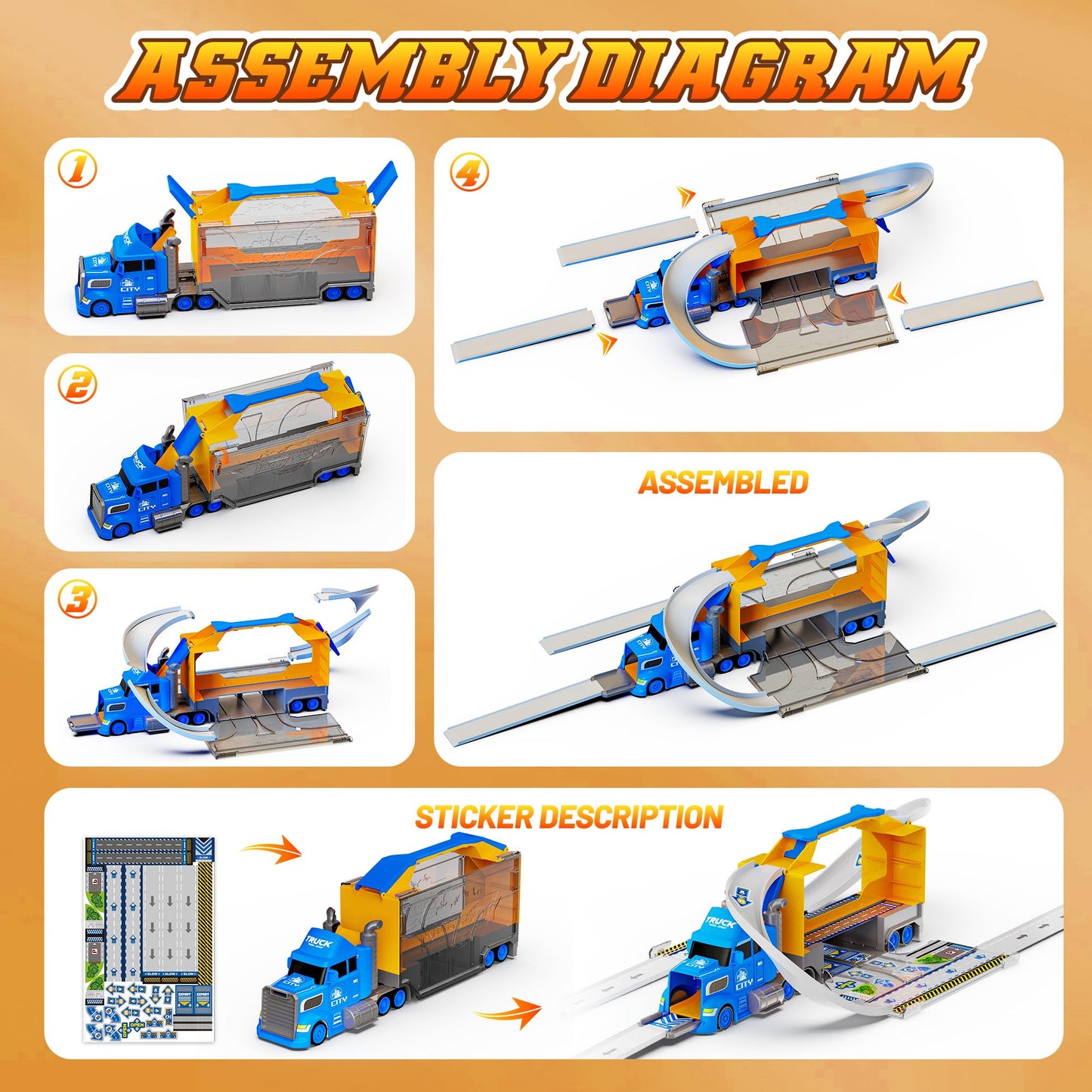 Carsky Truck Toy Set with Race Track & Cars