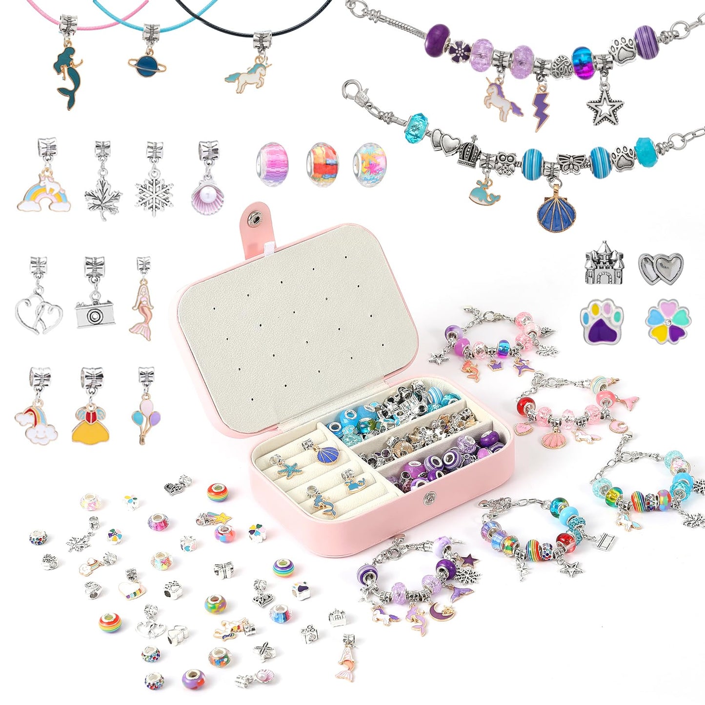 Niatsume Charm Bracelet Making Kit Jewelry Making Kit for Girls 8-12 Beads for Bracelets Friendship Bracelet Kit Gifts for 4 5 6 7 8 9 10 11 12 Year Old Girl(T5)