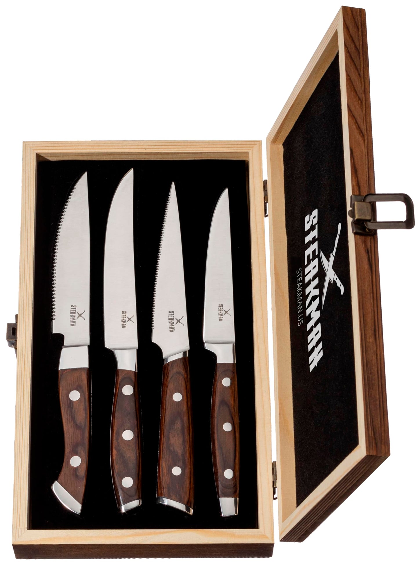 STEAKMAN Multipurpose Knife Set- Steak Knives Box - Unique Present in Wooden Gift Box - Gift Idea for Men Women Wife Husband Dad Mom – Wooden Handles Knives - Gifts for Birthday Anniversary