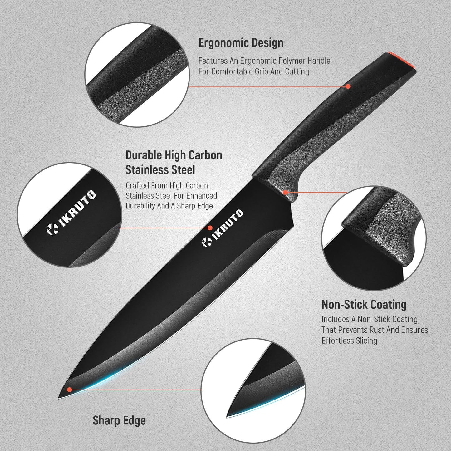 IKRUTO 15-Piece Professional Kitchen Knife Set