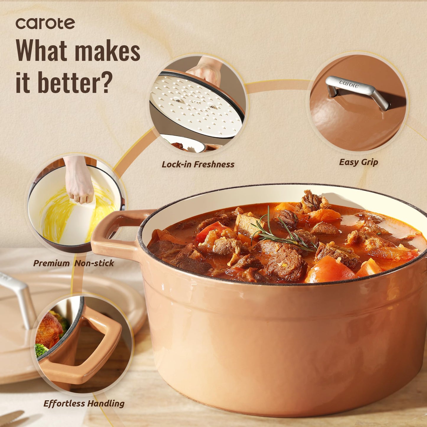 5QT CAROTE Enameled Cast Iron Dutch Oven